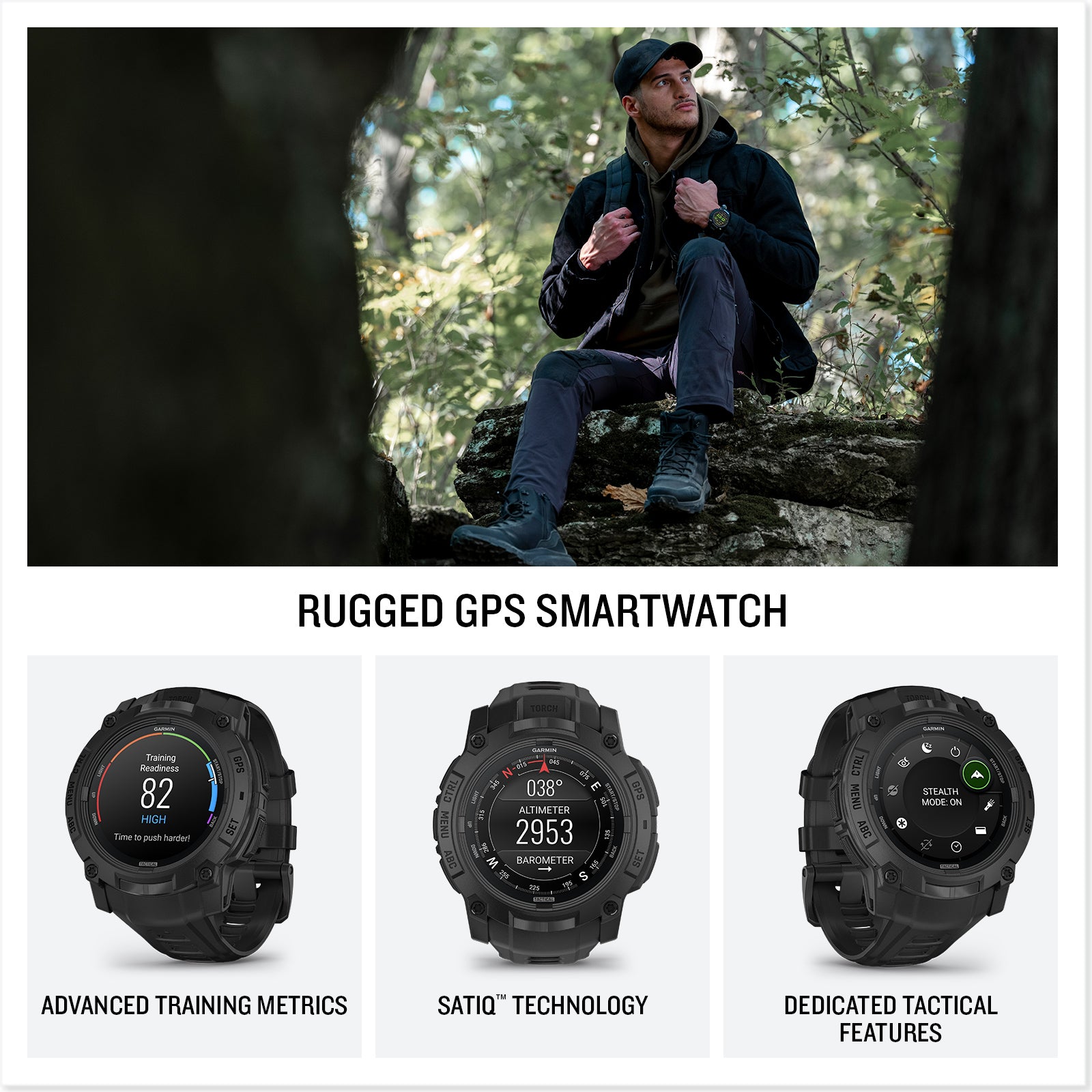 Garmin Instinct 3, 50mm, AMOLED, Tactical Edition, Air Pro TWS Wireless EarBuds, Bundle