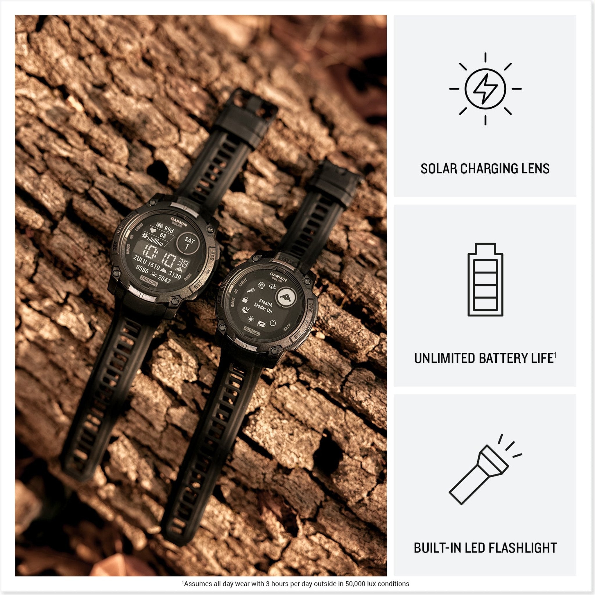 Garmin Instinct 3, 50mm, Solar, Tactical Edition, Air Pro TWS Wireless EarBuds, Bundle