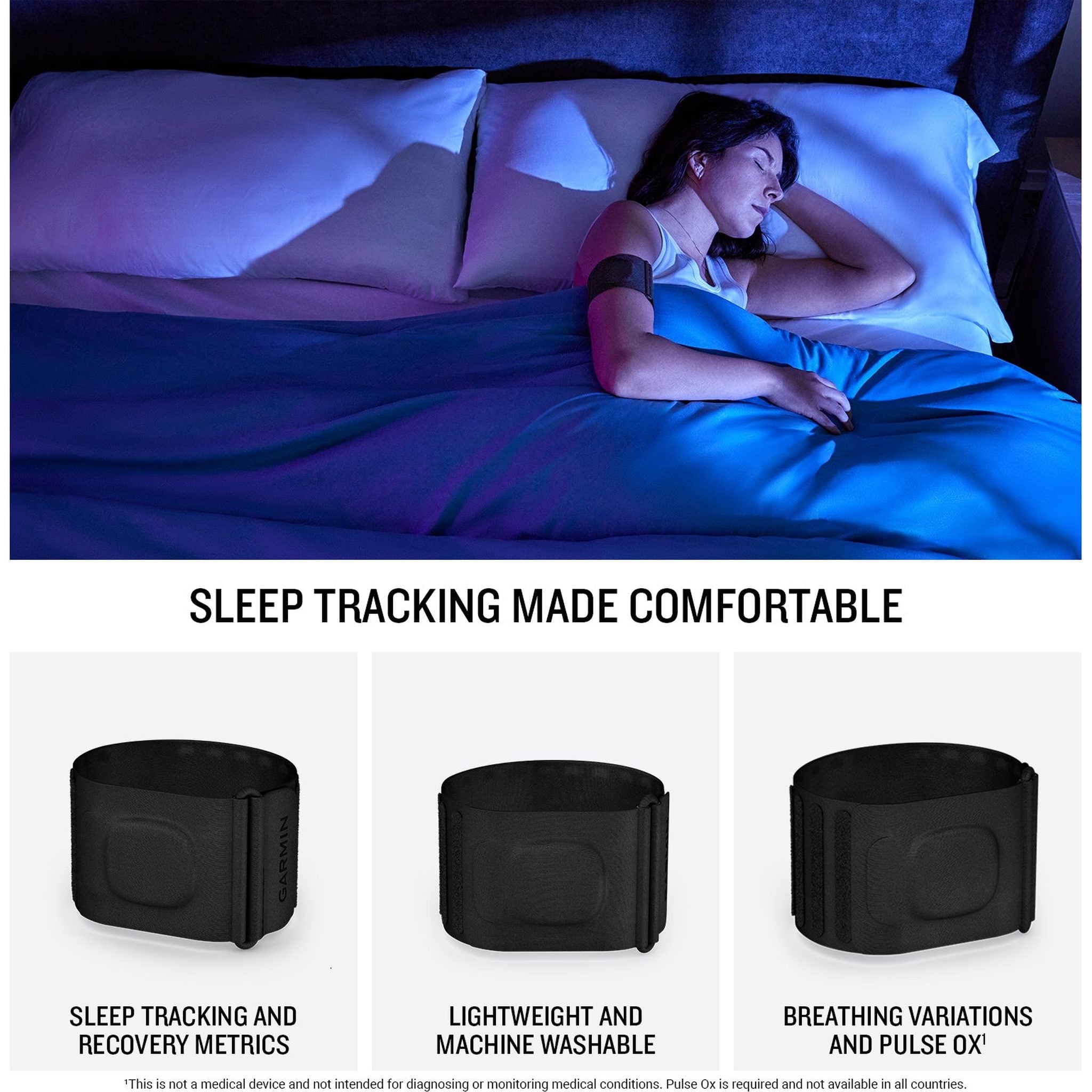 Garmin Index Sleep Monitor, S/M, USB Wall Charger Adapter White Cube, Microfiber Cleaning Cloth, Bundle