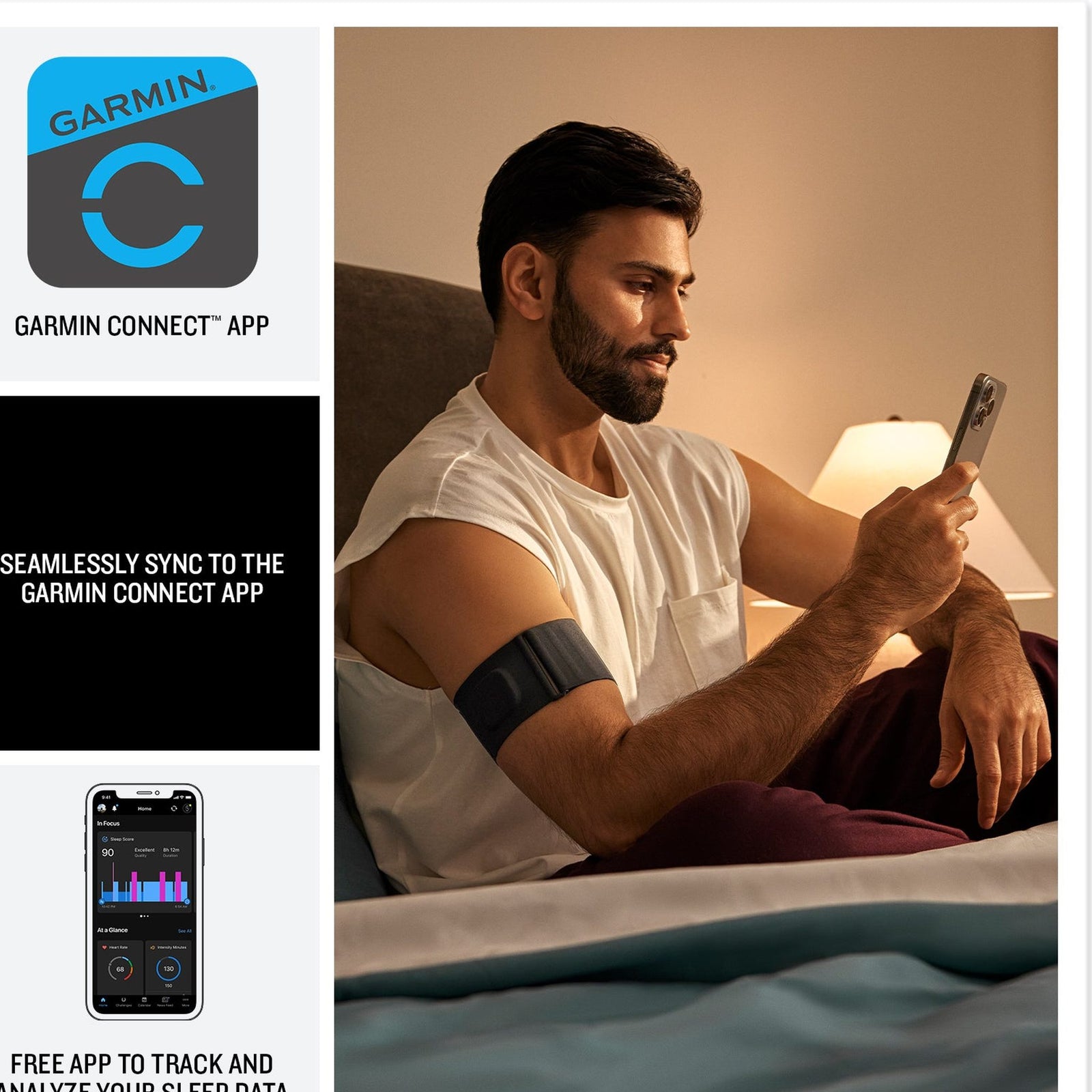 Garmin Index Sleep Monitor, L/XL, USB Wall Charger Adapter White Cube, Microfiber Cleaning Cloth, Bundle