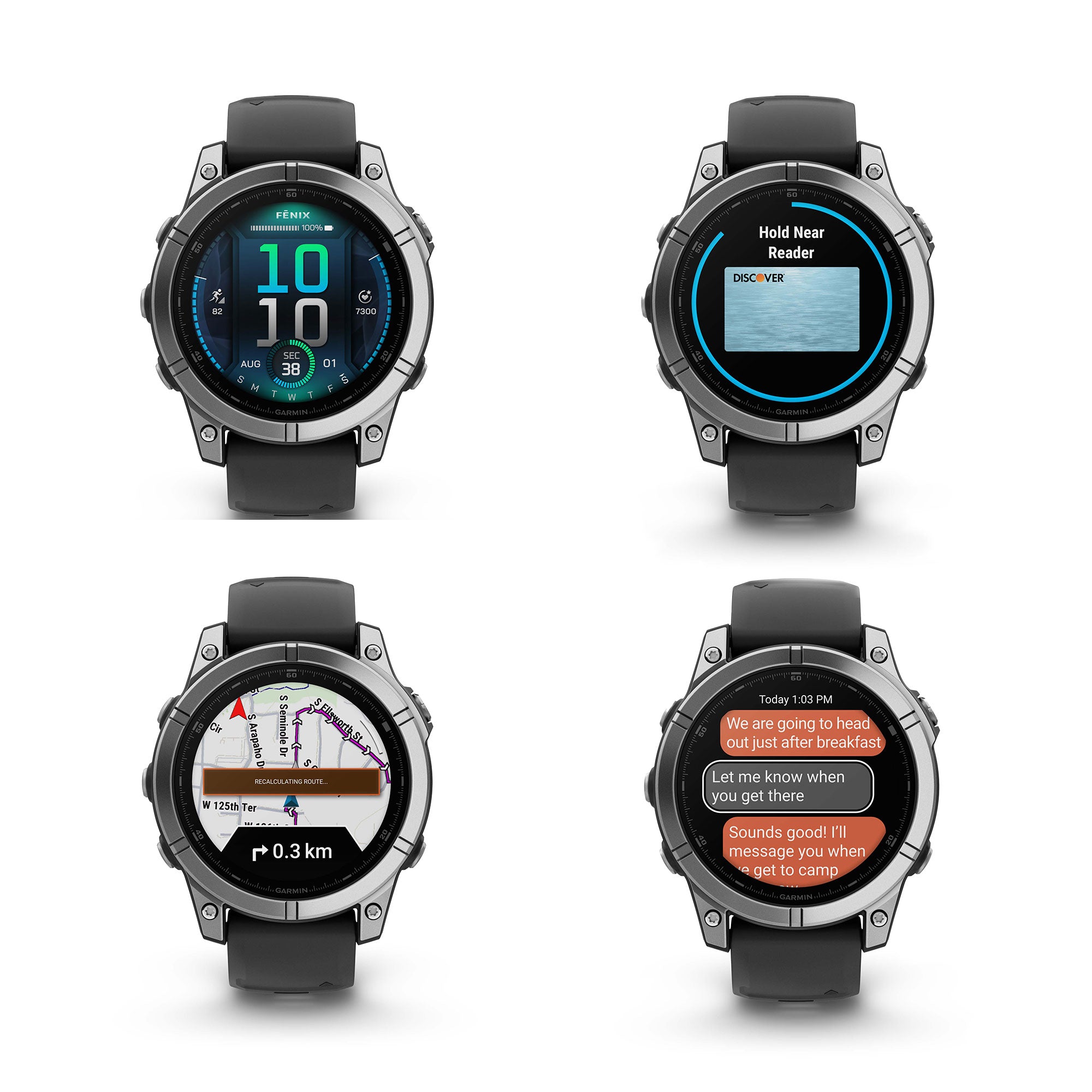 fenix E – 47 mm, AMOLED, Stainless Steel with Black Silicone Band