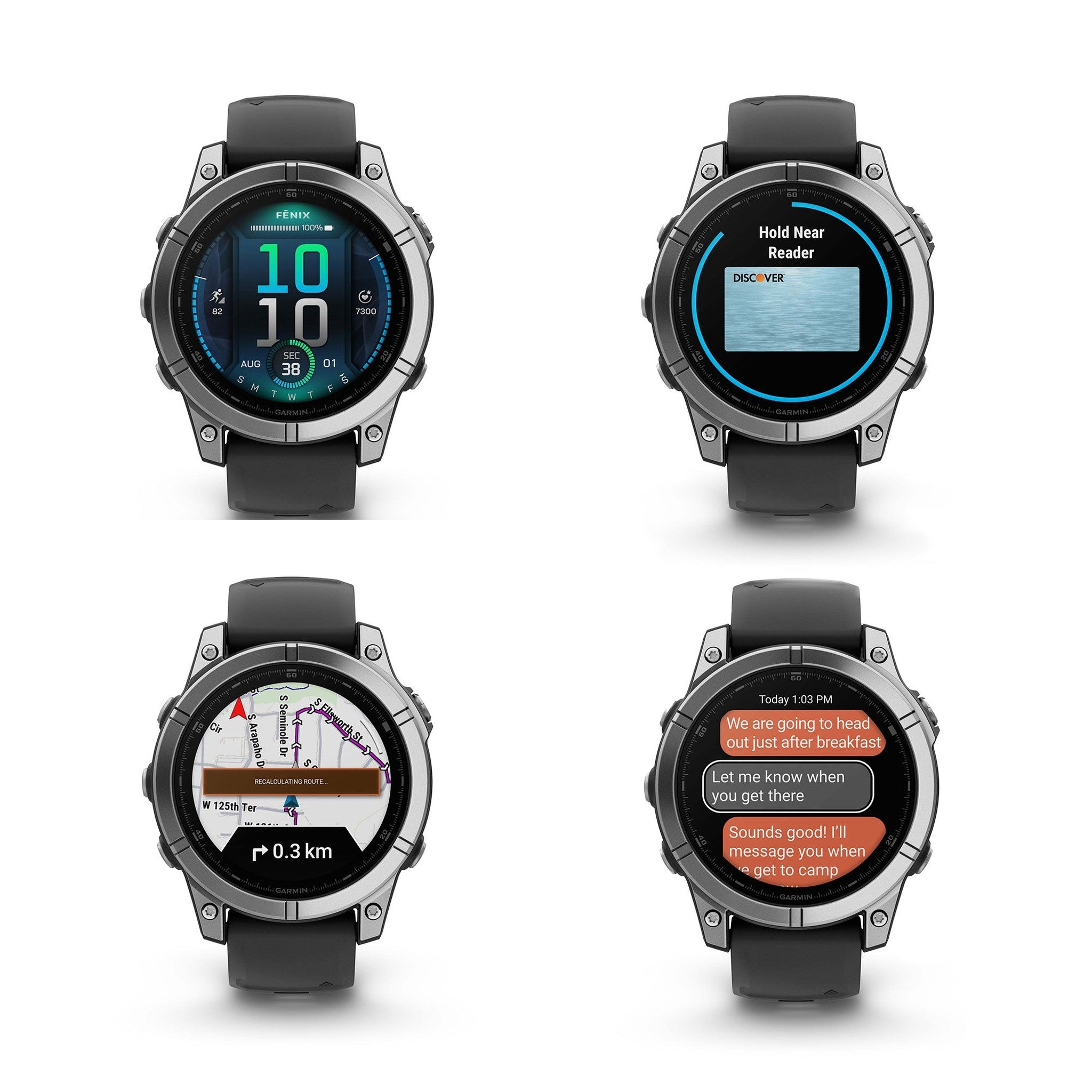 fenix E – 47 mm, AMOLED, Stainless Steel with Black Silicone Band