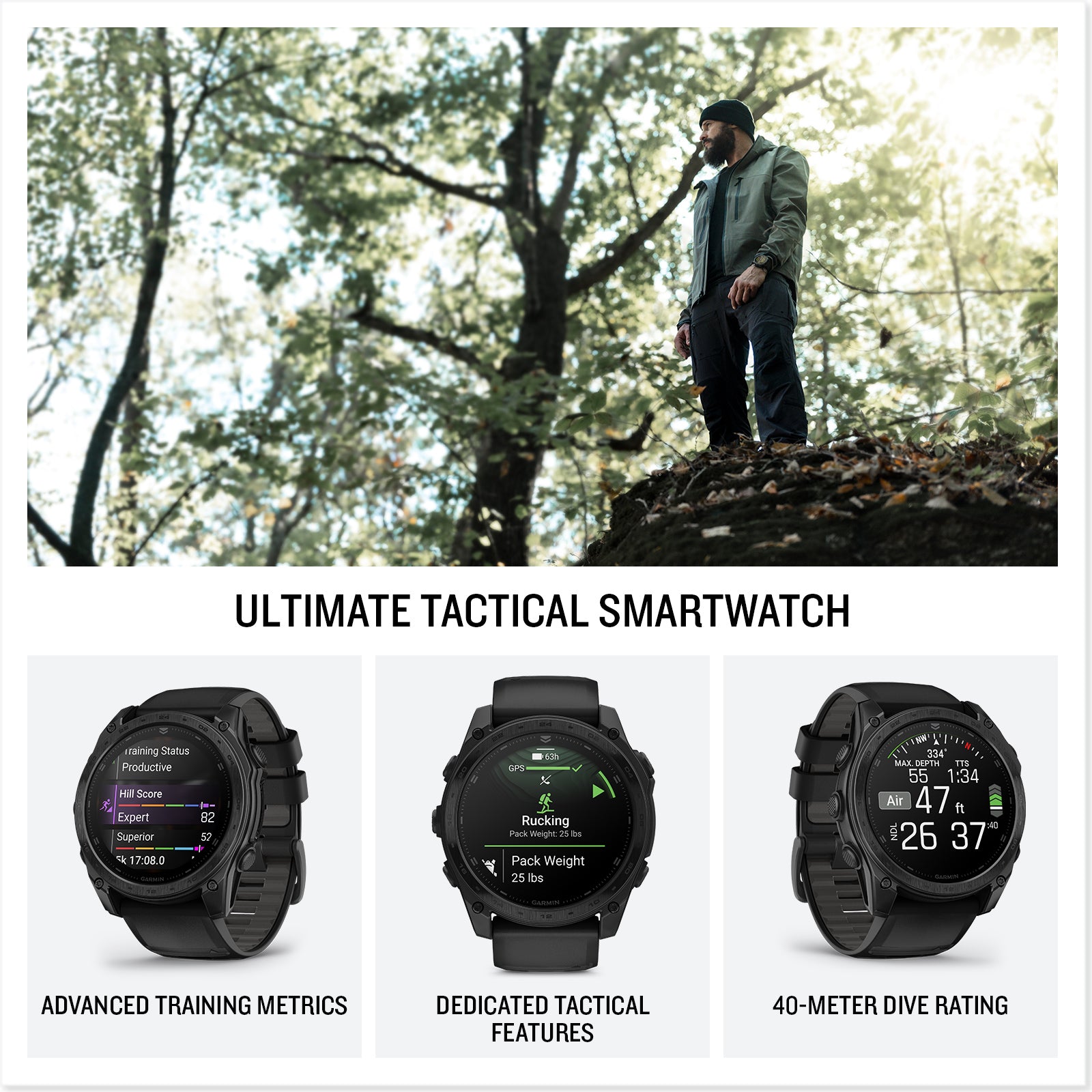 Garmin tactix® 8 47mm, AMOLED Display, Premium Tactical GPS Smartwatch, Includes Applied Ballistics Ultralight Solver