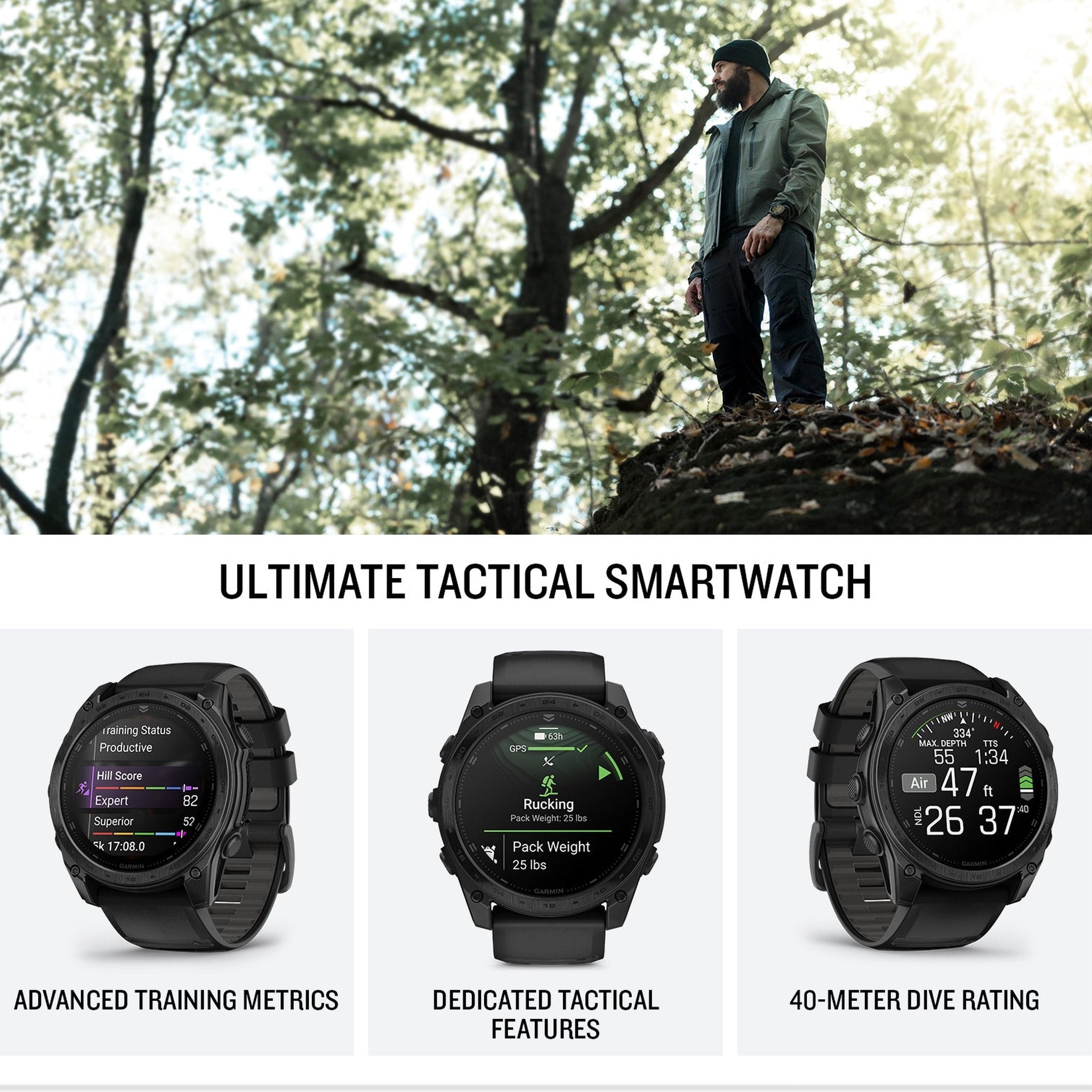 Garmin tactix 8 51mm, AMOLED Display, Premium Tactical GPS Smartwatch, Includes Applied Ballistics Ultralight Solver
