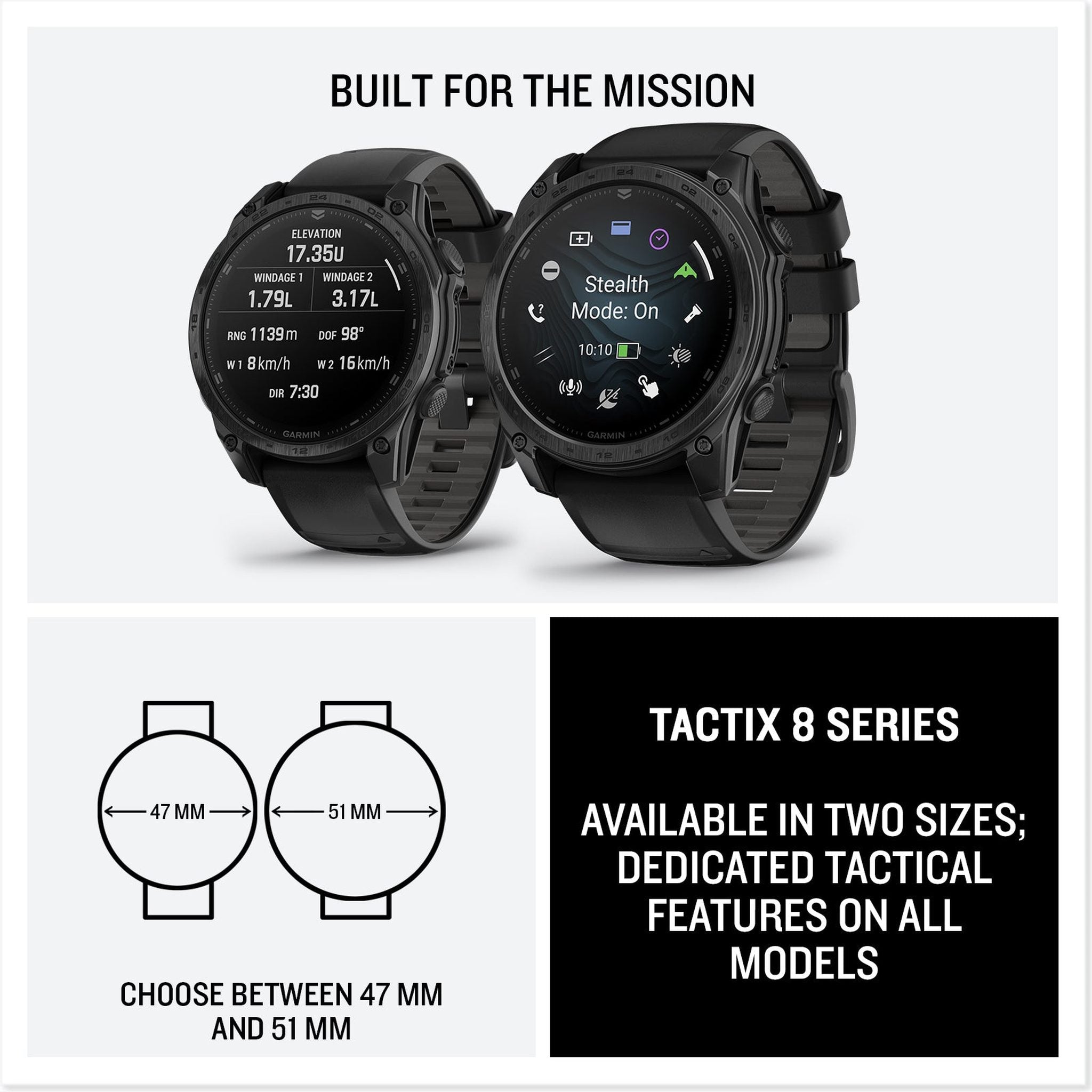 Garmin tactix 8 51mm, AMOLED Display, Premium Tactical GPS Smartwatch, Includes Applied Ballistics Ultralight Solver