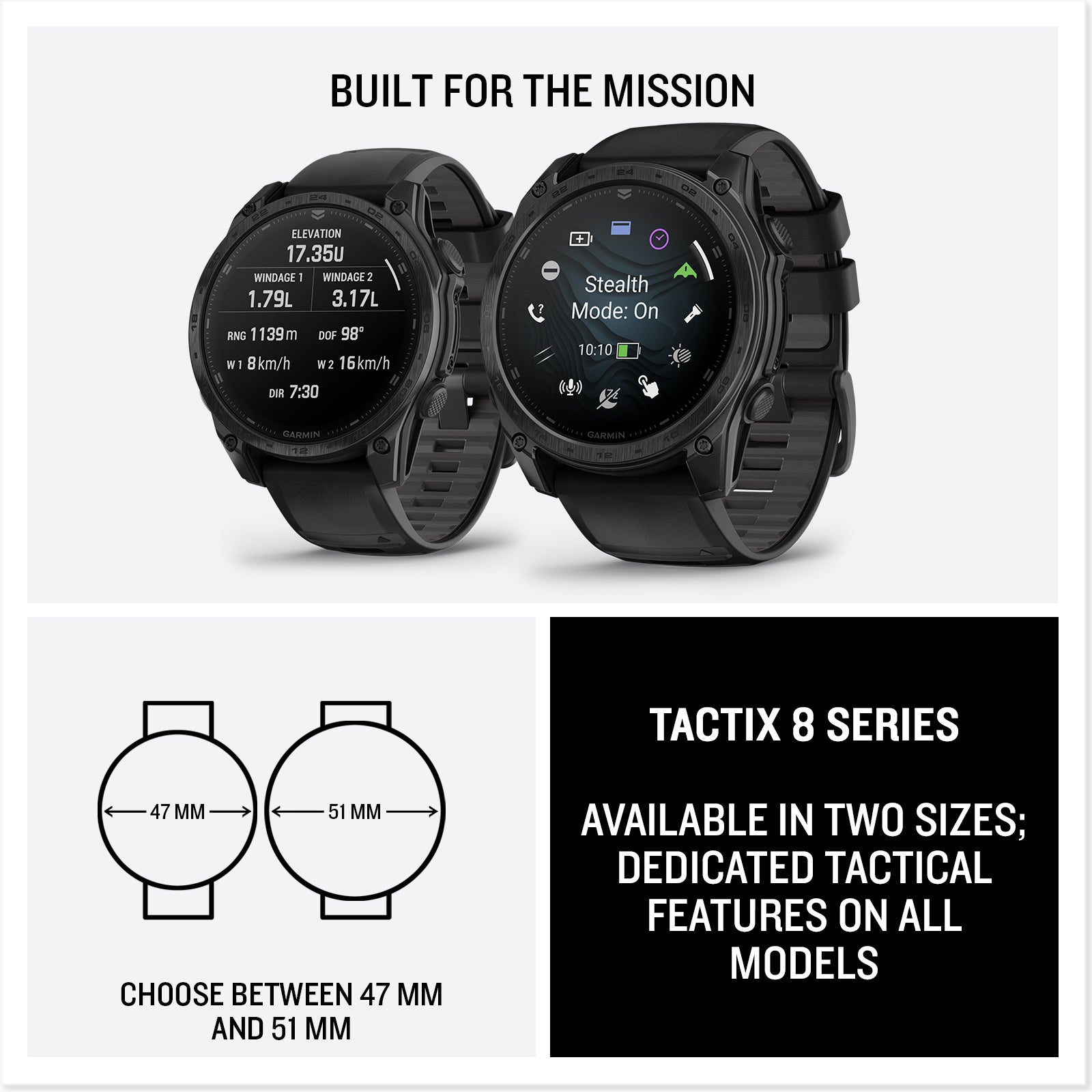 Garmin tactix® 8 47mm, AMOLED Display, Premium Tactical GPS Smartwatch, Includes Applied Ballistics Ultralight Solver