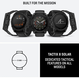 Garmin tactix 8 51mm, Solar Charged Display, Elite, Premium Tactical GPS Smartwatch, Includes Applied Ballistics Elite Solver, Titanium Bezel, Sapphire Lens, 40-Meter Dive Rating