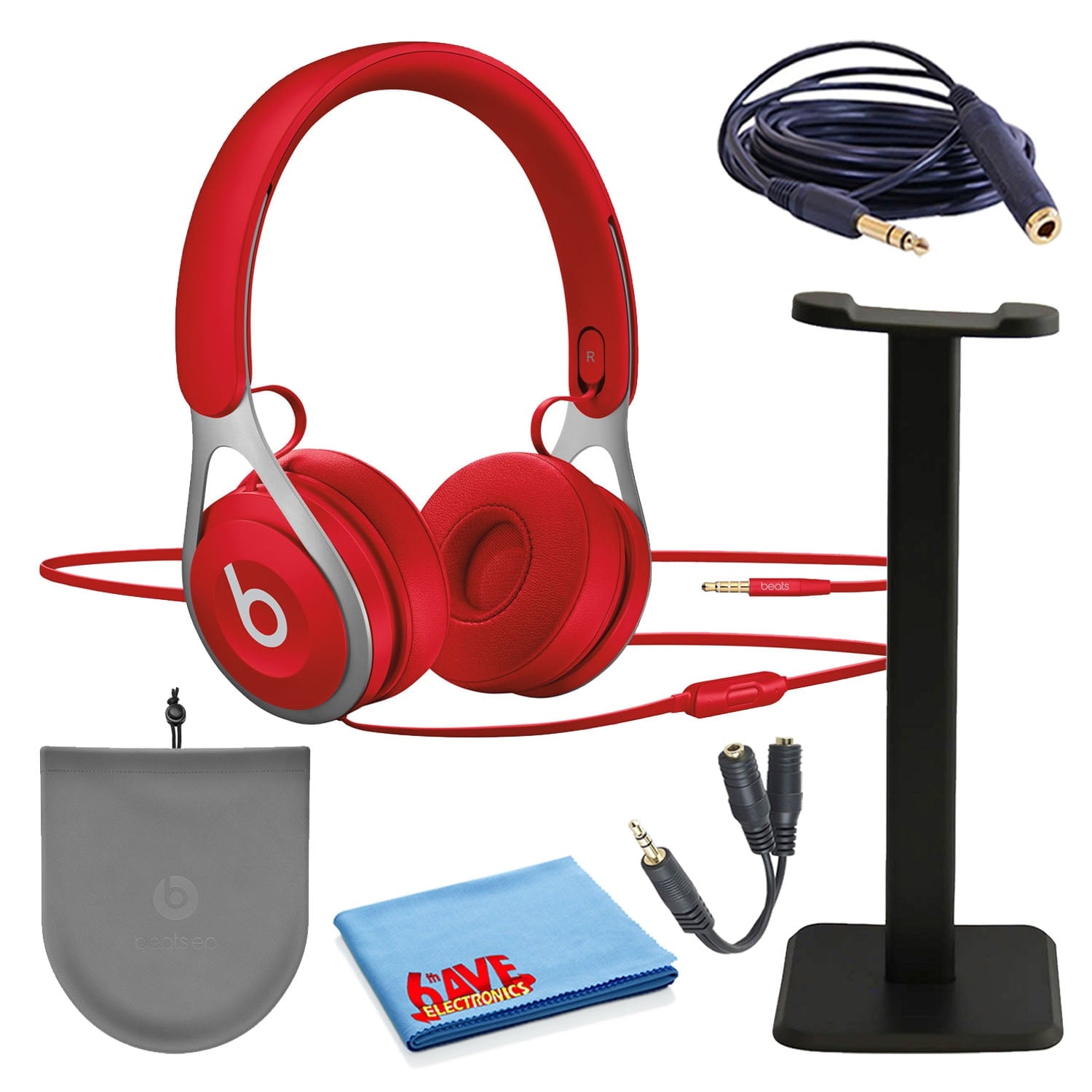 Beats EP On-Ear Wired Headphones Bundle with Stand + Extension Cable + Splitter -