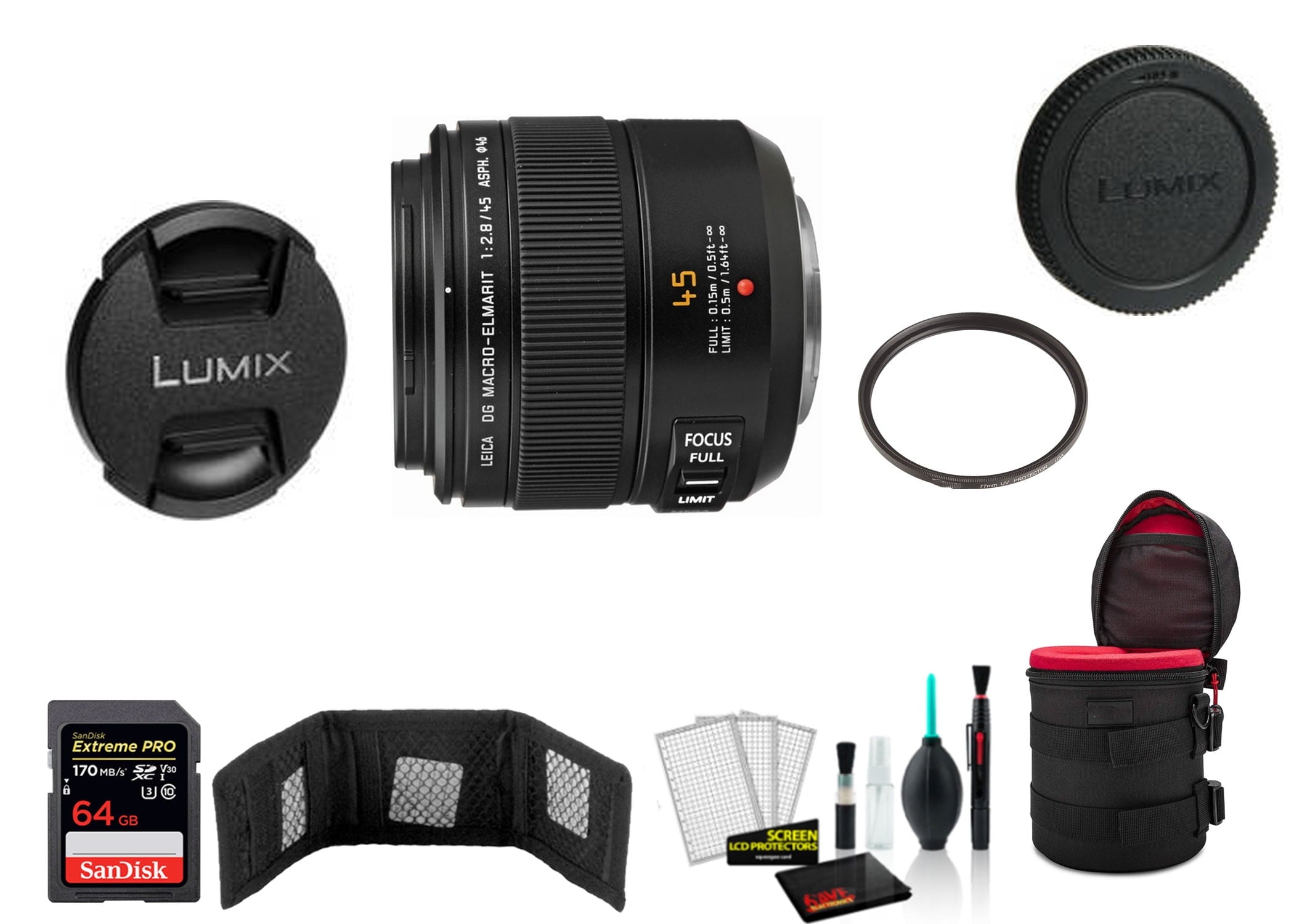 Panasonic Leica DG Macro-Elmarit 45mm f/2.8 ASPH. MEGA O.I.S. Lens Kit with Memory Card