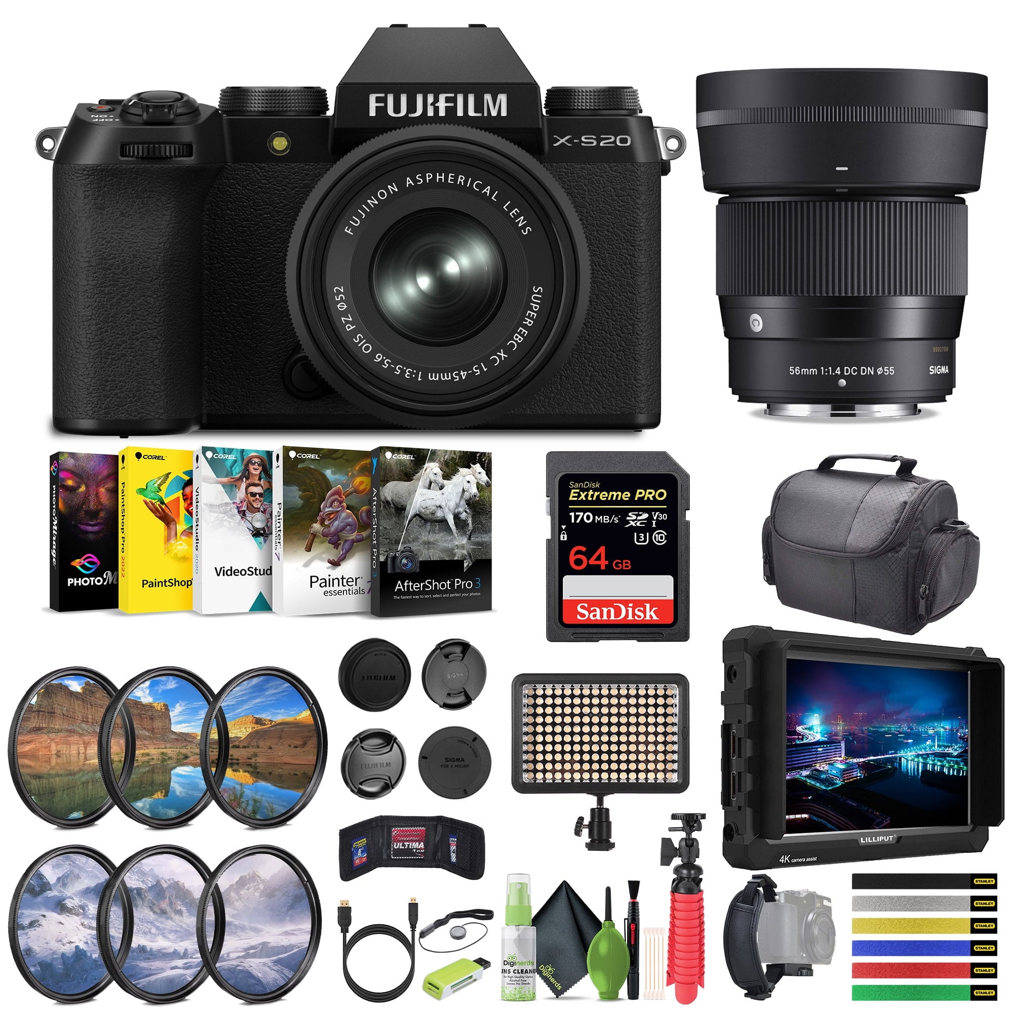 FUJIFILM X-S20 Mirrorless Camera With 15-45mm + SIGMA 56mm f/1.4 DC DN Lens