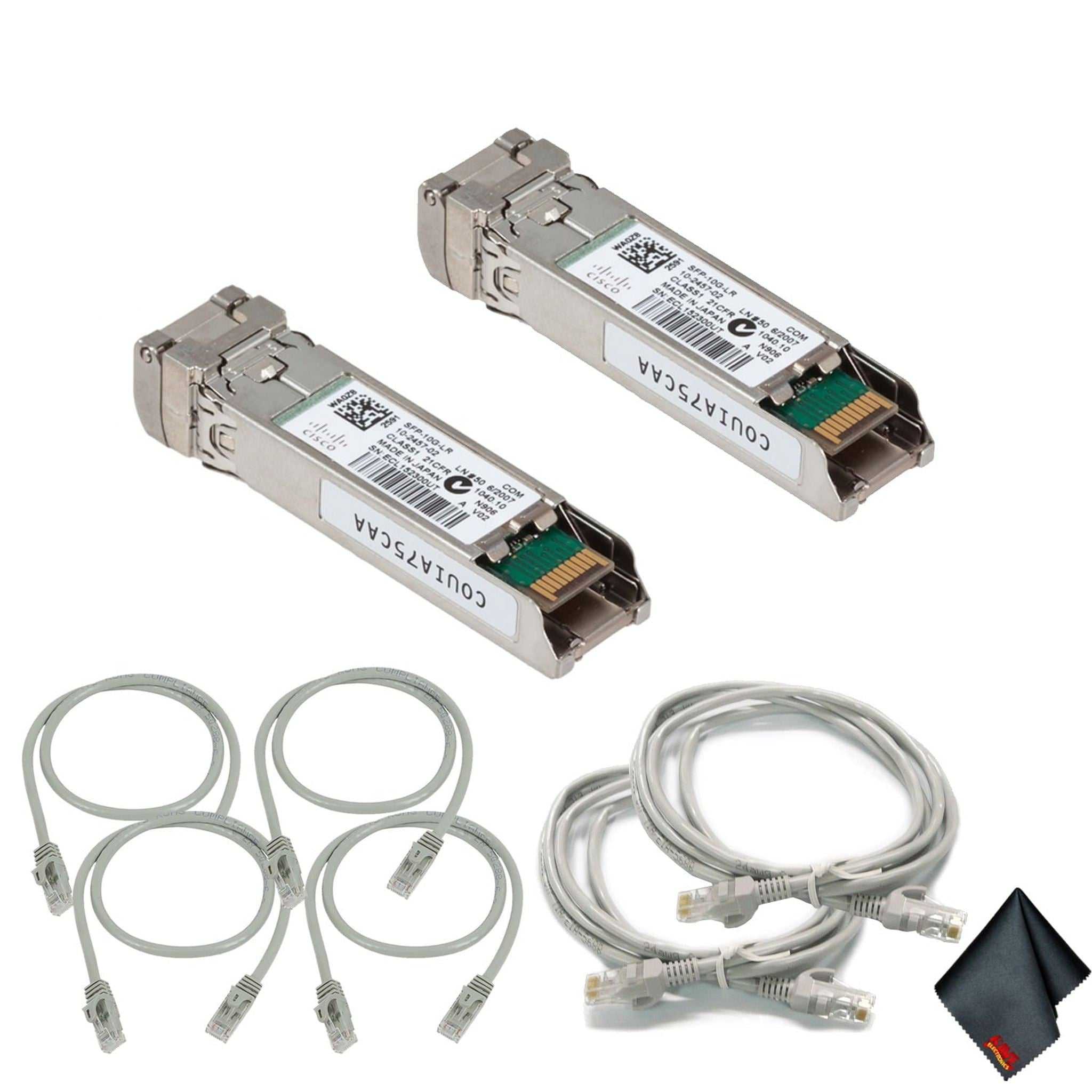Cisco 10Gbase-LR SFP+ Transceiver with Extra Cat5 Cables 2-Pack Bundle
