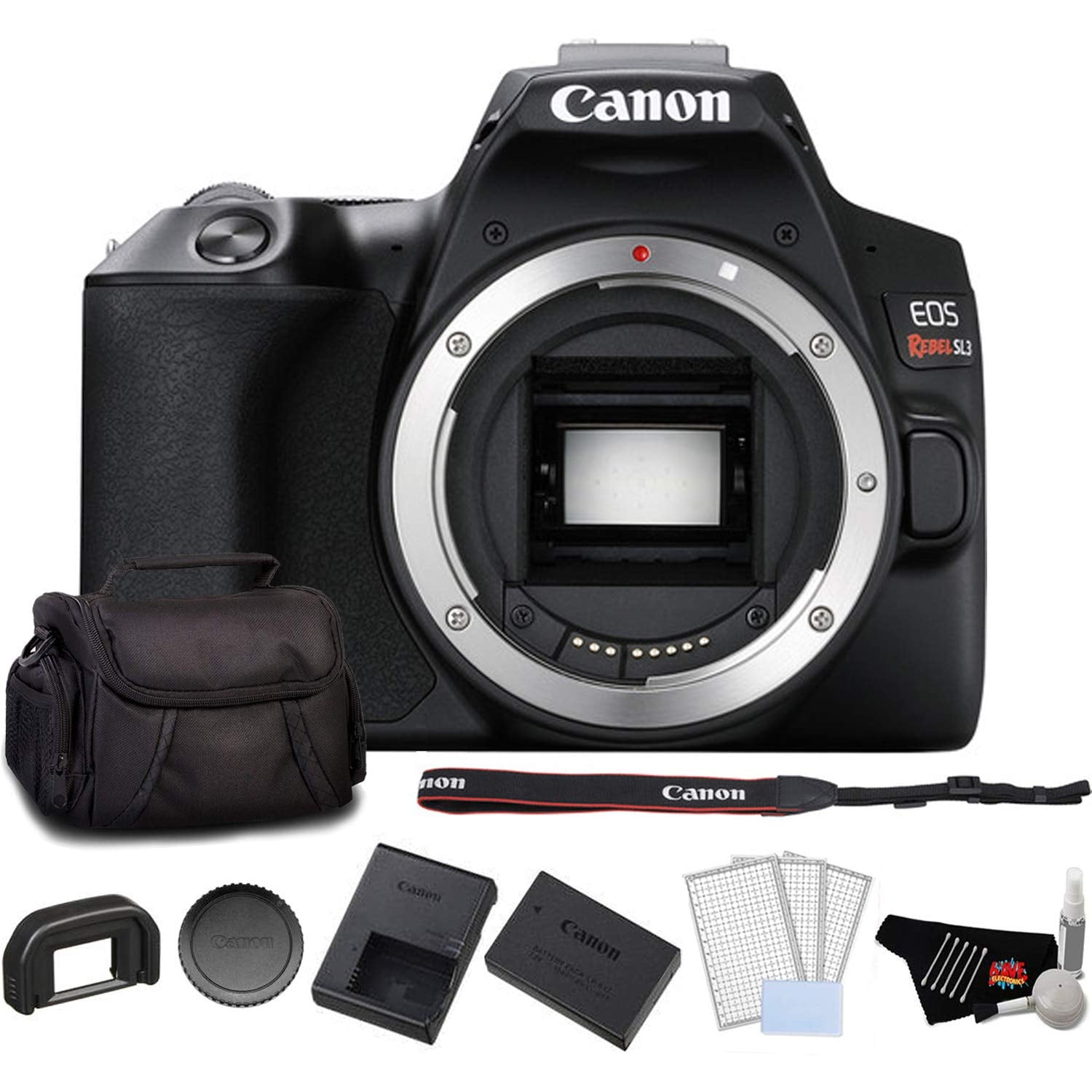 Canon EOS Rebel SL3 DSLR Camera (Black, Body Only) Bundle with LCD Screen Protectors + Carrying Case and More