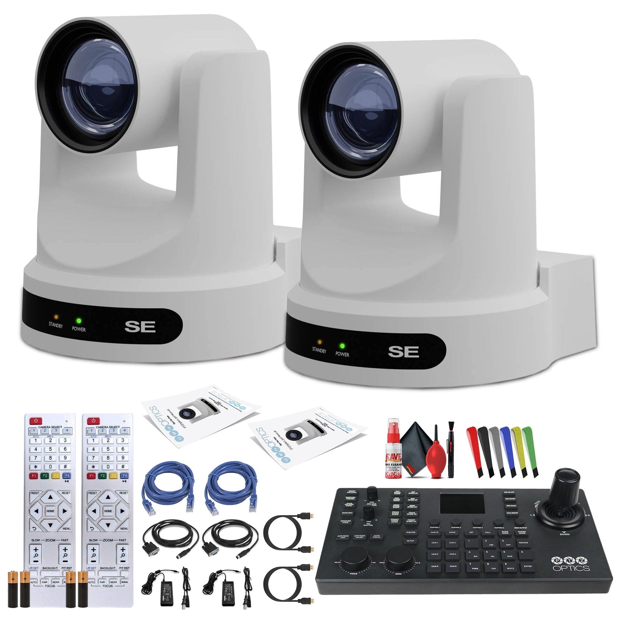 2 x PTZOptics Move SE PTZ Camera with 30x Optical Zoom White PT30X-SE-WH-G3 + PTZOptics SuperJoy PTZ Camera Joystick Controller PTZOptics