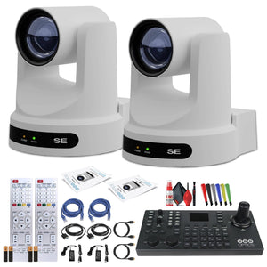 2 x PTZOptics Move SE PTZ Camera with 30x Optical Zoom White PT30X-SE-WH-G3 + PTZOptics SuperJoy PTZ Camera Joystick Controller PTZOptics