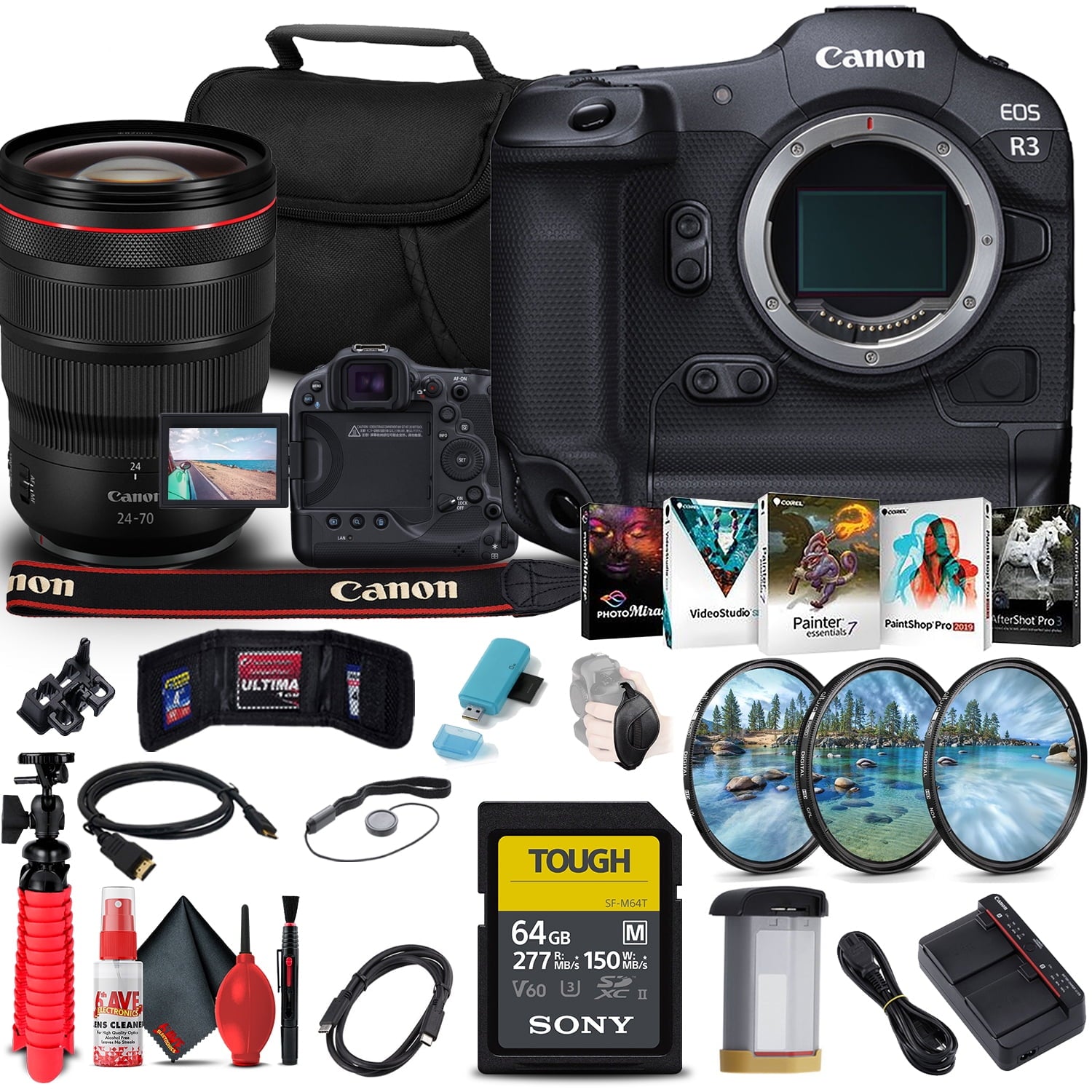 Canon EOS R3 Mirrorless Camera 4895C002 + Canon RF 24-70mm Lens + More Bundle