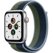 Apple Watch SE 1st Generation GPS + Cellular Smartwatch with 40mm Silver Aluminum Case and Abyss Blue/Moss Green Sport Loop Strap. Waterproof