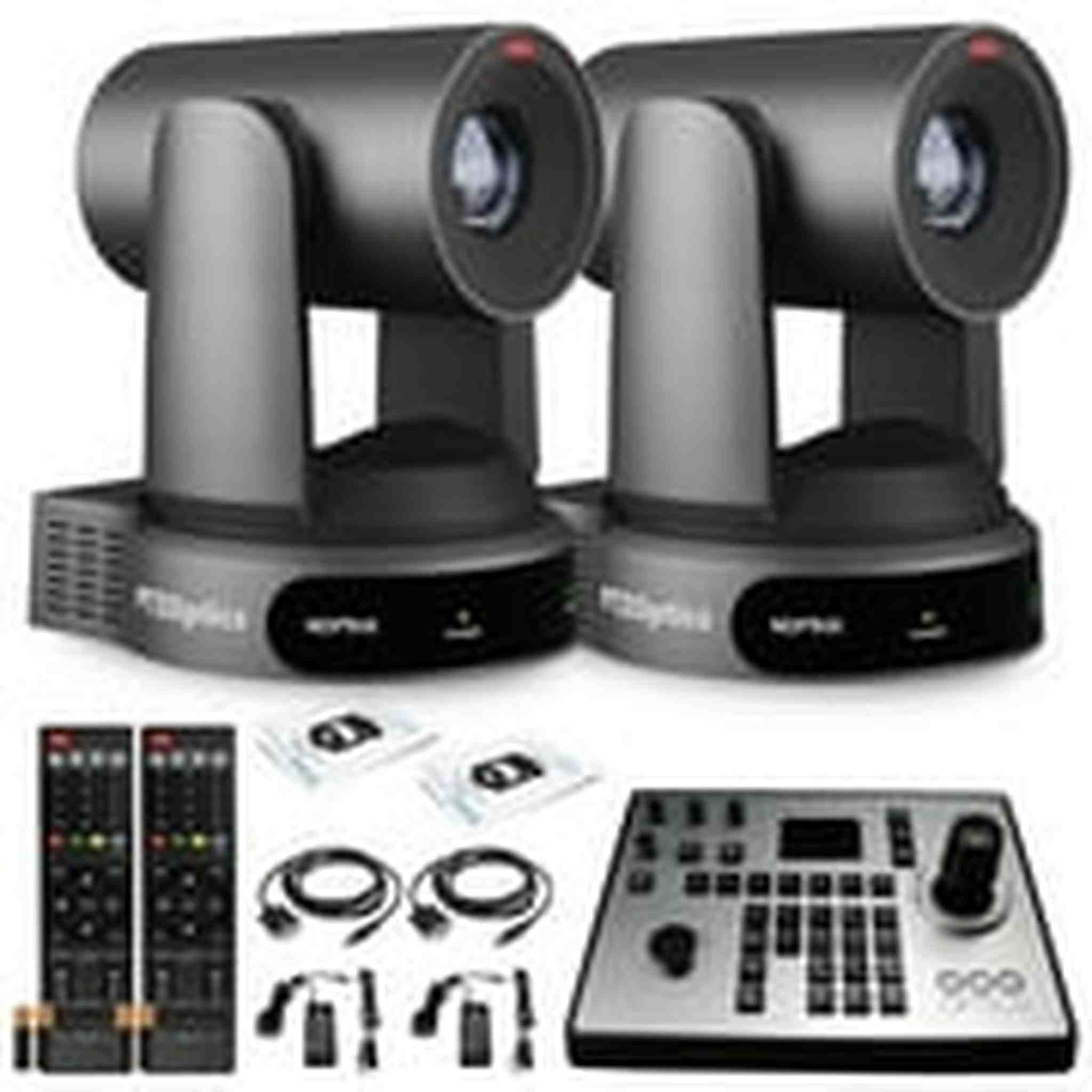 2 x PTZOptics Move 4K PTZ Camera with 30x Zoom Gray PT30X-4K-GY-G3 + PT-JOY-G4 Controller PTZOptics