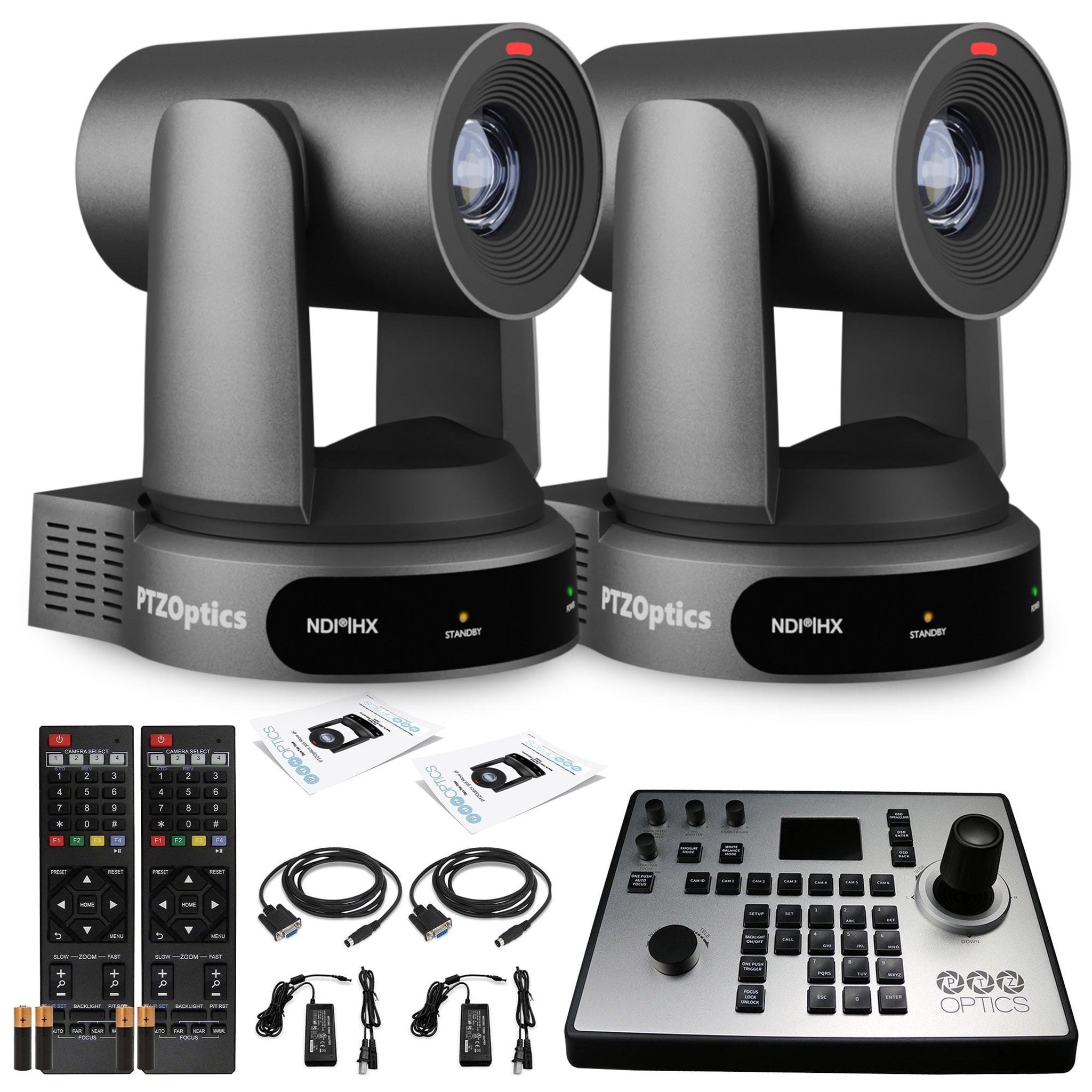 2 x PTZOptics Move 4K PTZ Camera with 30x Zoom Gray PT30X-4K-GY-G3 + PT-JOY-G4 Controller PTZOptics