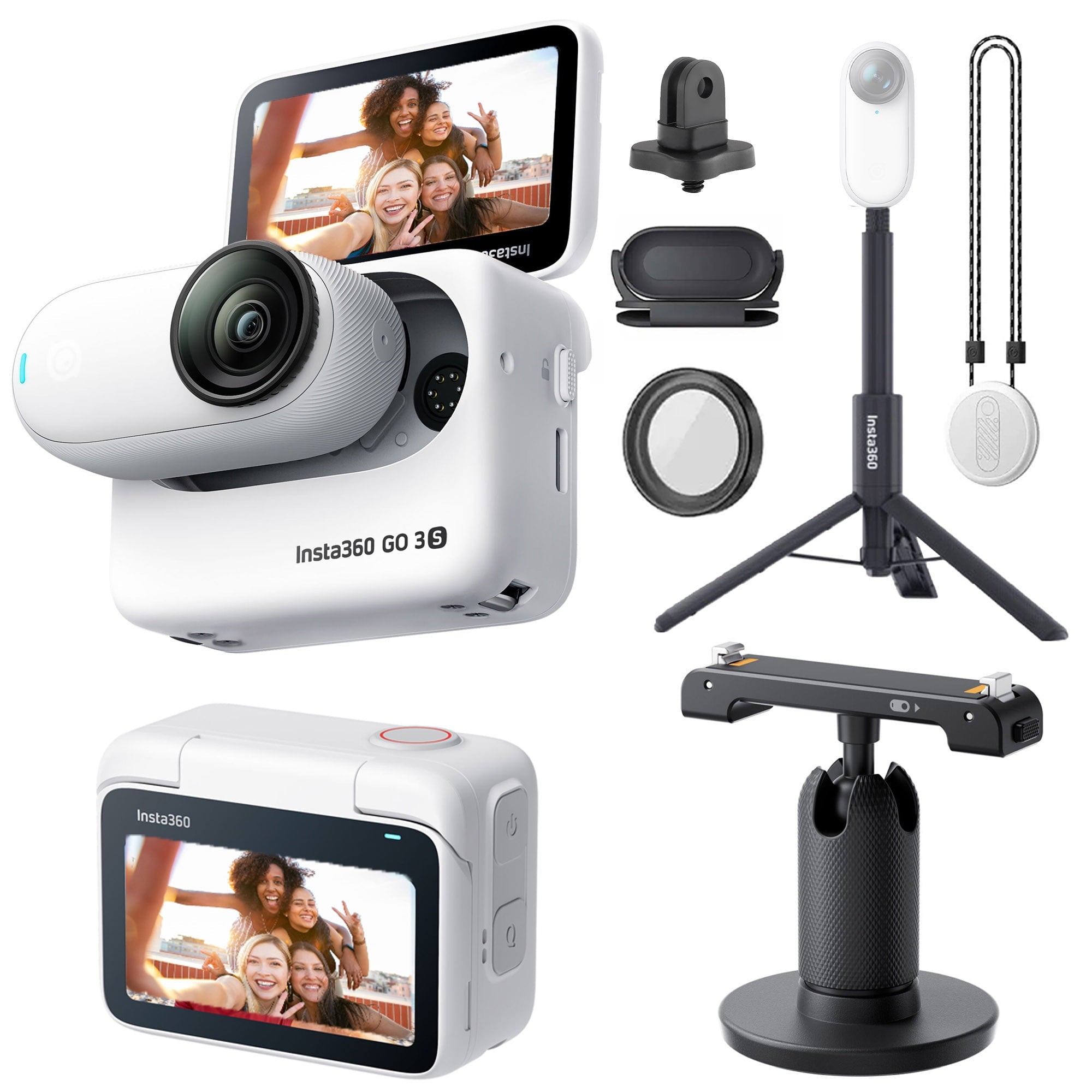 Insta360 GO 3S Small Action Camera 64GB + Selfie Stick + Tripod + Mount Adapter + More