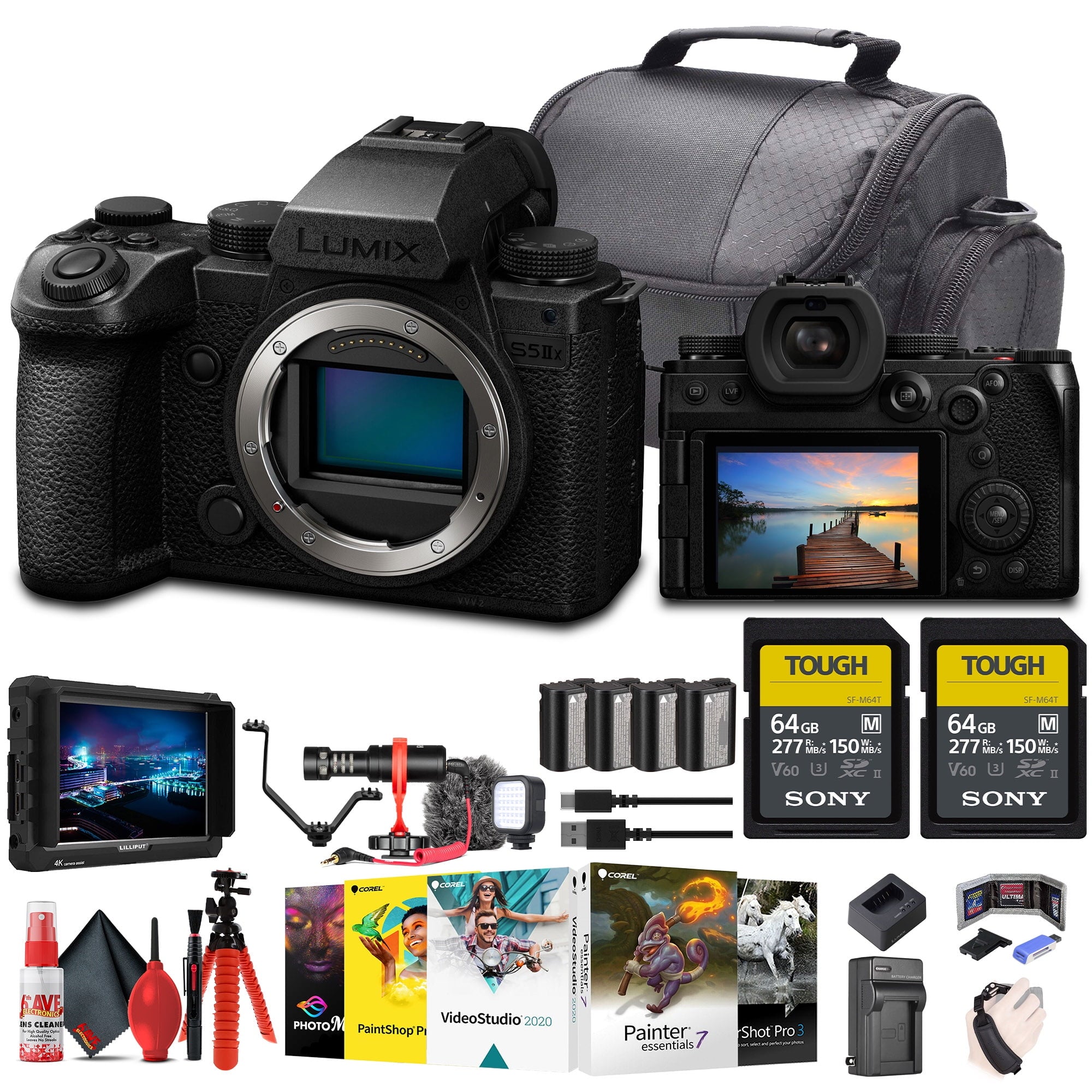 Panasonic Lumix S5 IIX Mirrorless Camera + 4K Monitor + 2 x 64GB Memory Cards + More