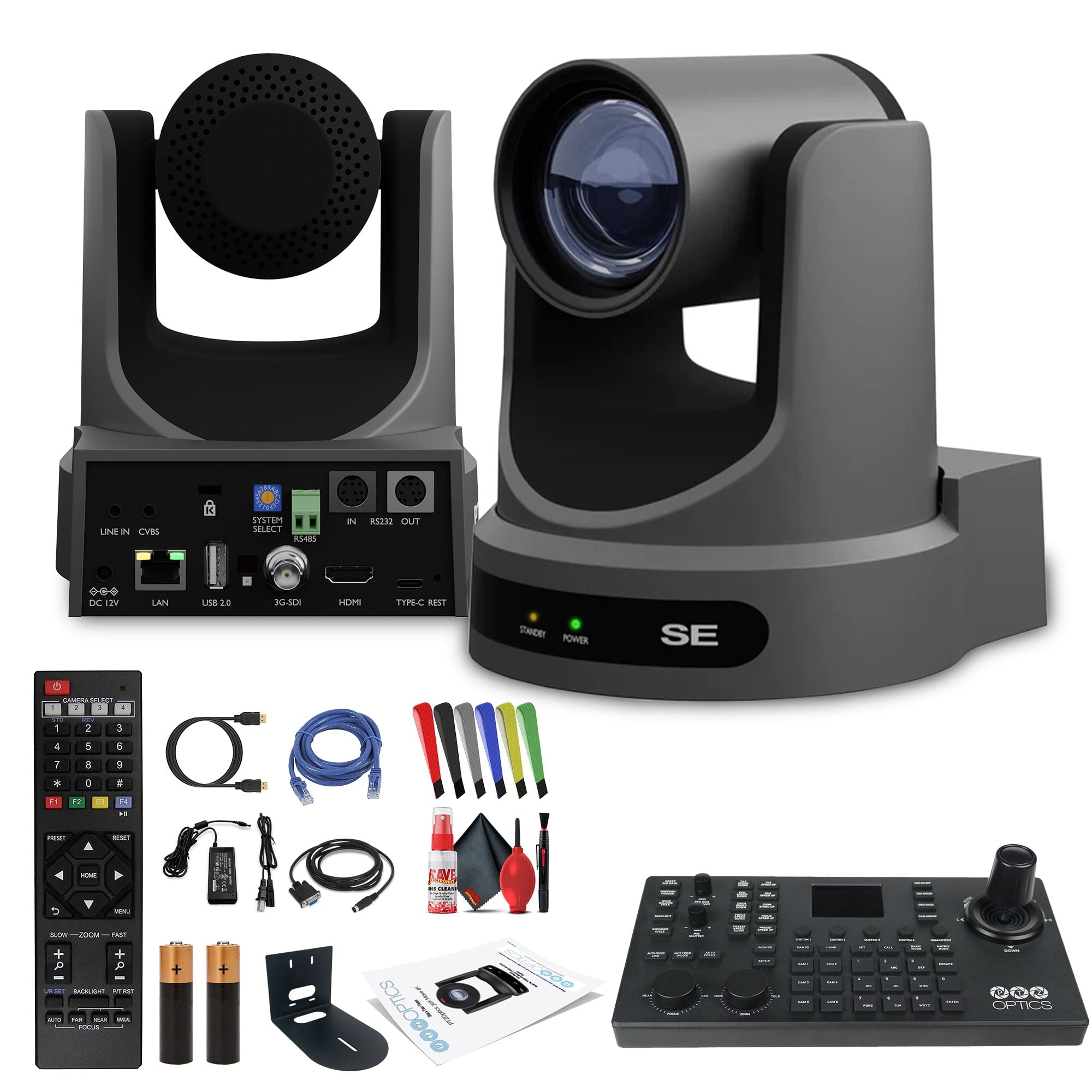 PTZOptics Move SE PTZ Camera with 30x Optical Zoom PT30X-SE-GY-G3 + SuperJoy PTZ Camera Controller + Wall Mount
