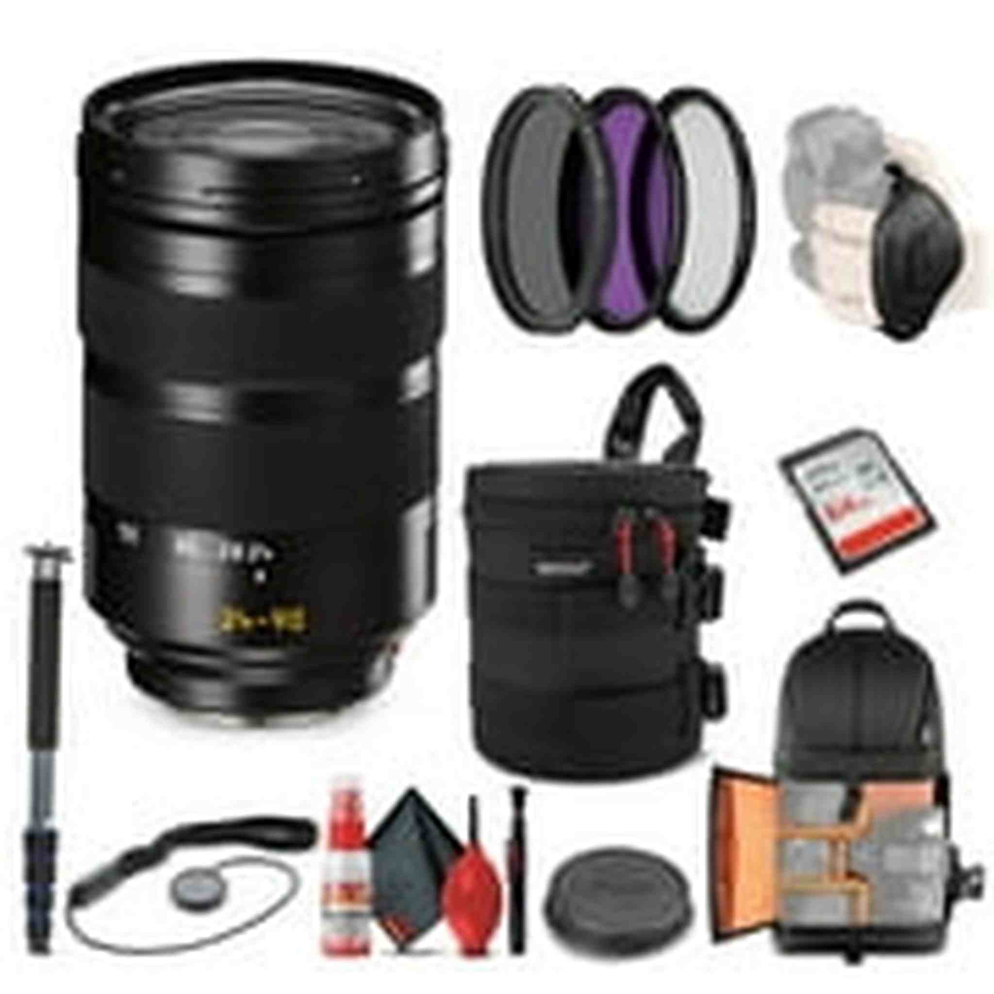 Leica Vario-Elmarit-SL 24-90mm f/2.8-4 ASPH. Lens 11176 + 64GB Memory Card + Padded Case + Filters + Full Size Monopod Bundle