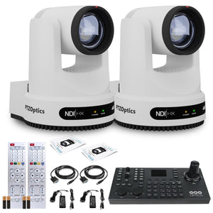 2 x PTZOptics Move 4K PTZ Camera with 20x Zoom White PT20X-4K-WH-G3 + SuperJoy PTZ Controller PTZOptics