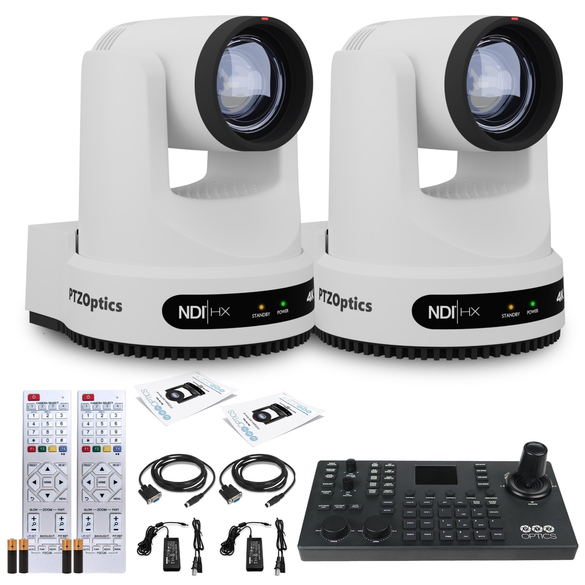 2 x PTZOptics Move 4K PTZ Camera with 20x Zoom White PT20X-4K-WH-G3 + SuperJoy PTZ Controller