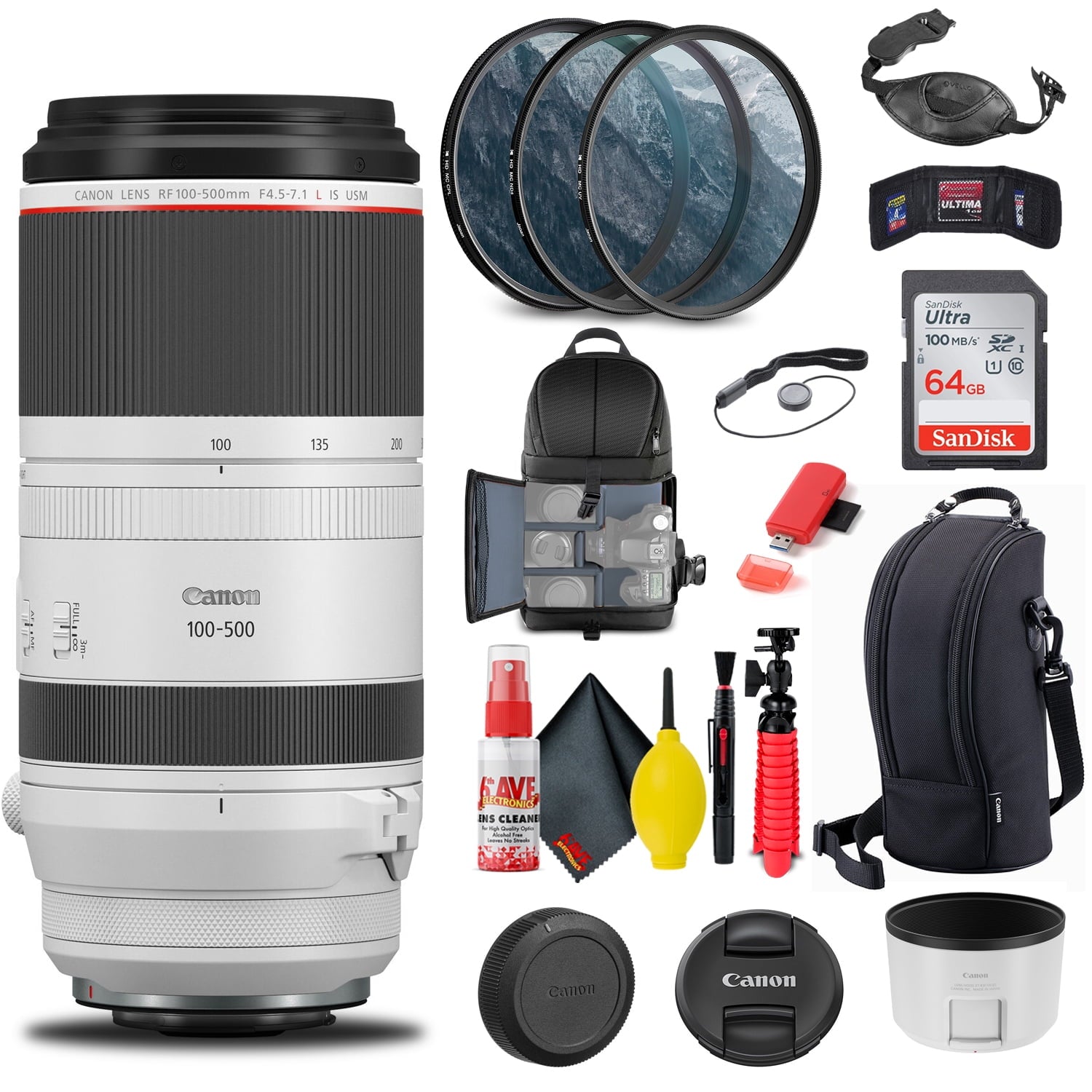 Canon RF 100-500mm f/4.5-7.1L IS USM Lens (4112C002) + Filter Kit + More