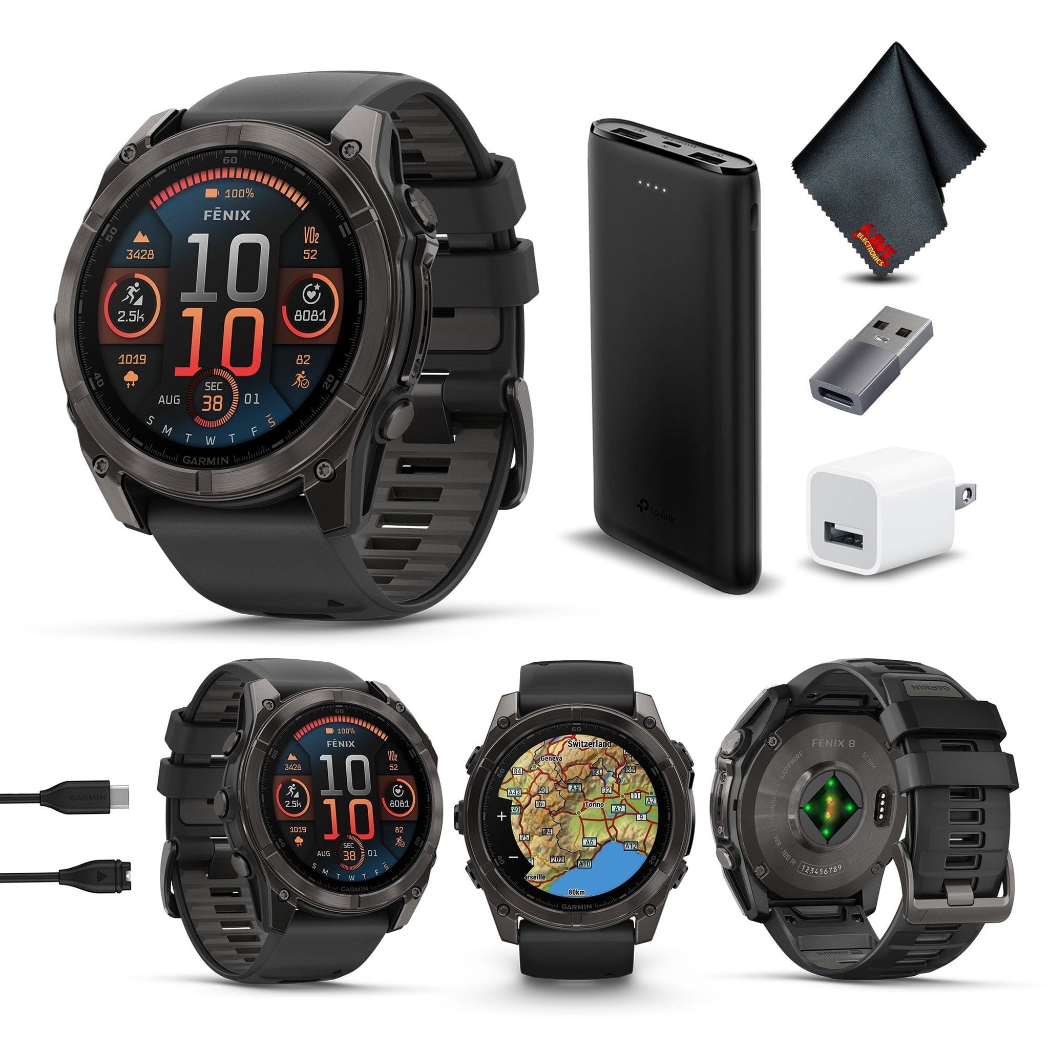 fenix 8 51mm AMOLED Sapphire Carbon Gray DLC Titanium with Black Gray Silicone Garmin
