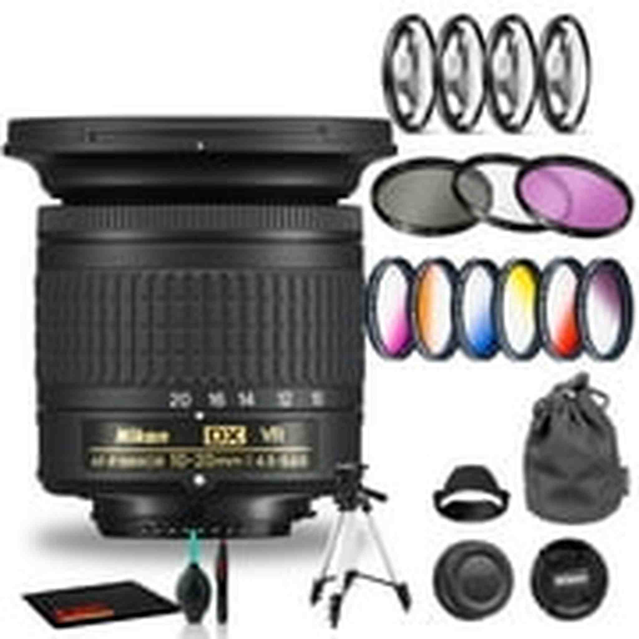 Nikon AF-P DX NIKKOR 10-20mm f/4.5-5.6G VR Lens Includes Filter Kits and Tripod Intl Model