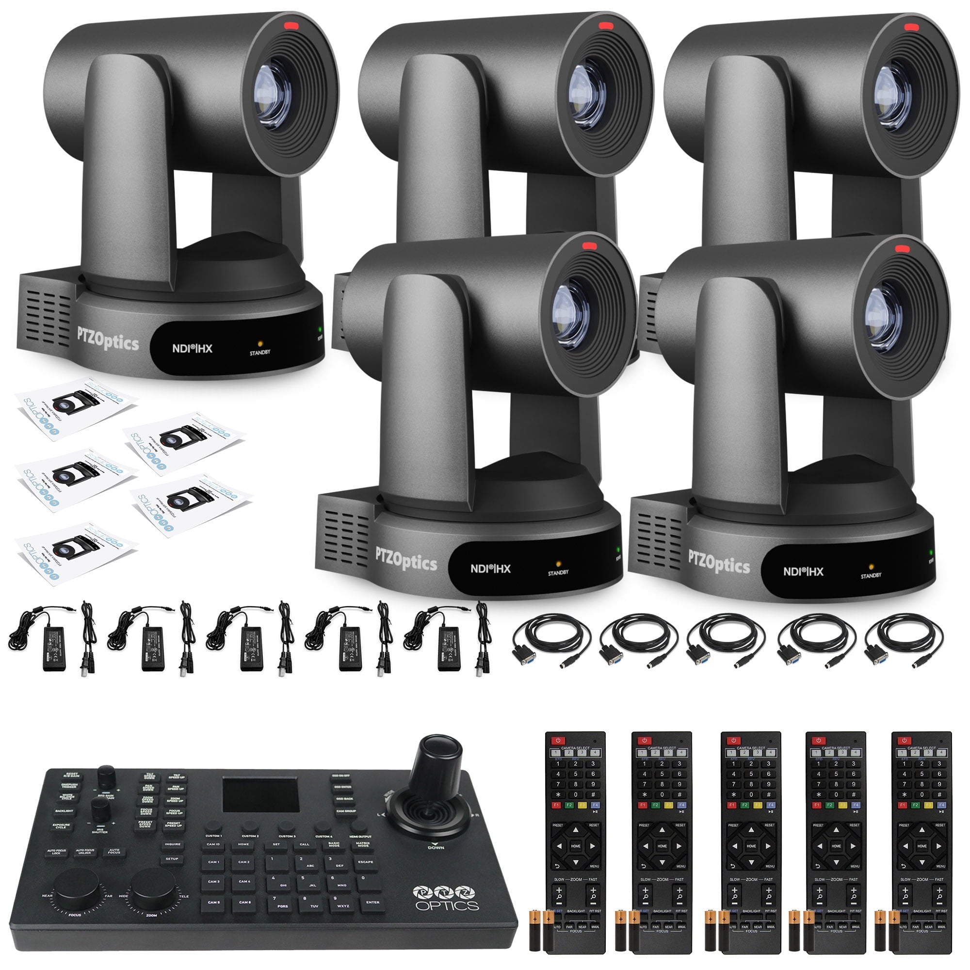 5 x PTZOptics Move 4K PTZ Camera with 30x Zoom Gray PT30X-4K-GY-G3 + SuperJoy PTZ Controller