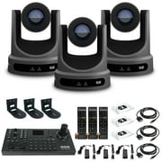 3 x PTZOptics Move SE PTZ Camera with 30x Optical Zoom PT30X-SE-GY-G3 + SuperJoy PTZ Controller + 3 x Wall Mount