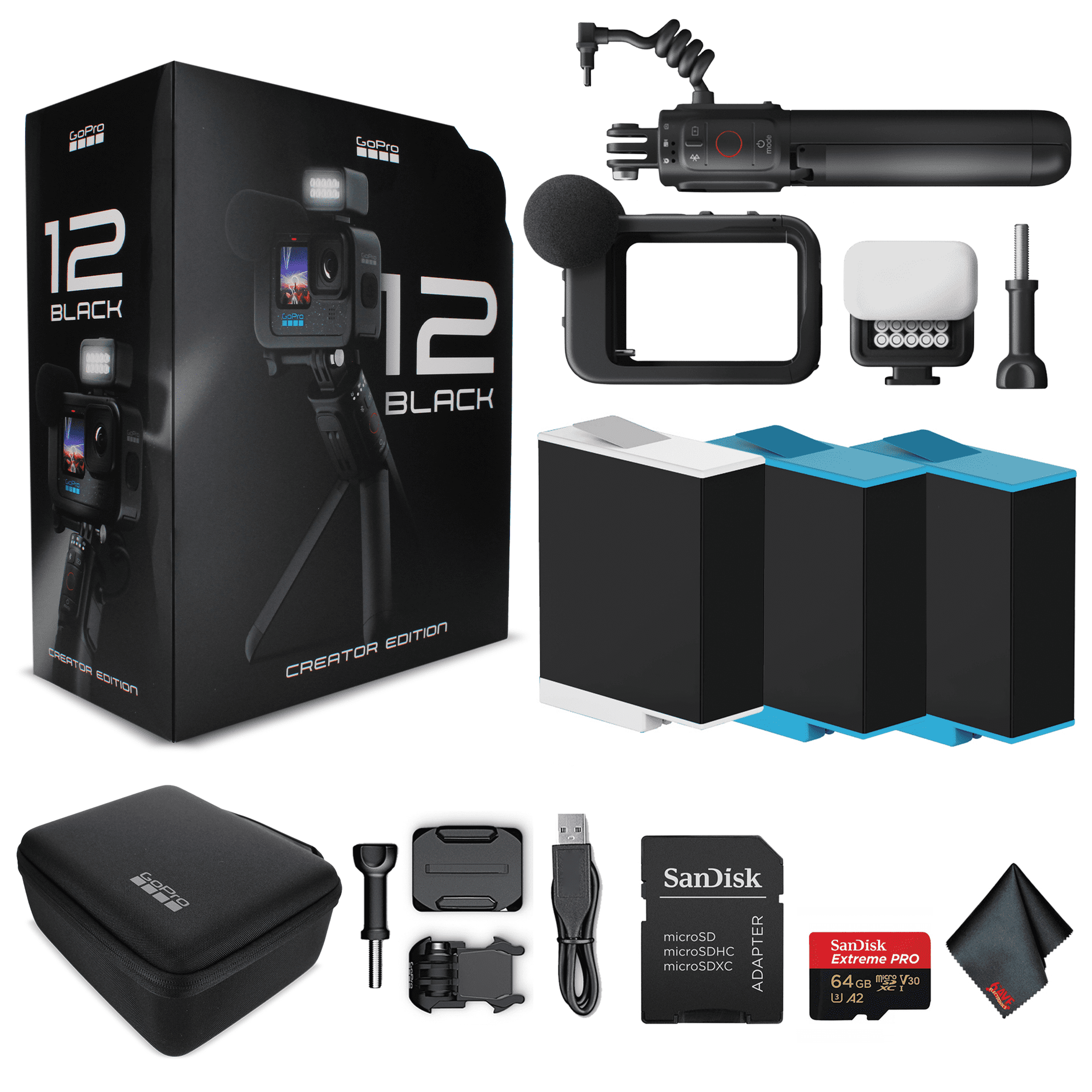 GoPro HERO12 Creator Edition - Action Camera + 64GB Card and 2 Extra Batteries
