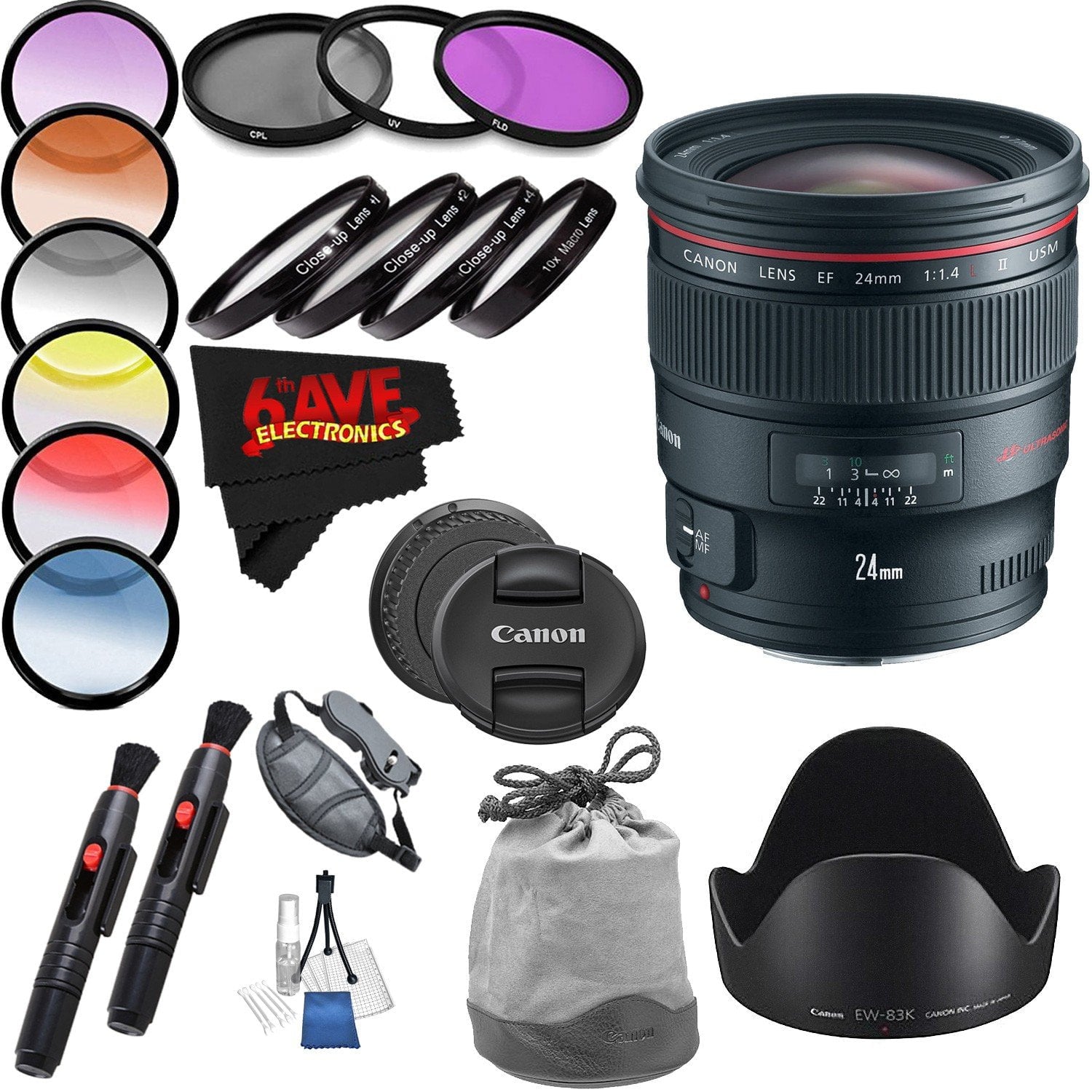 Canon EF 24mm f/1.4L II USM Lens International Version Professional Accessory Combo