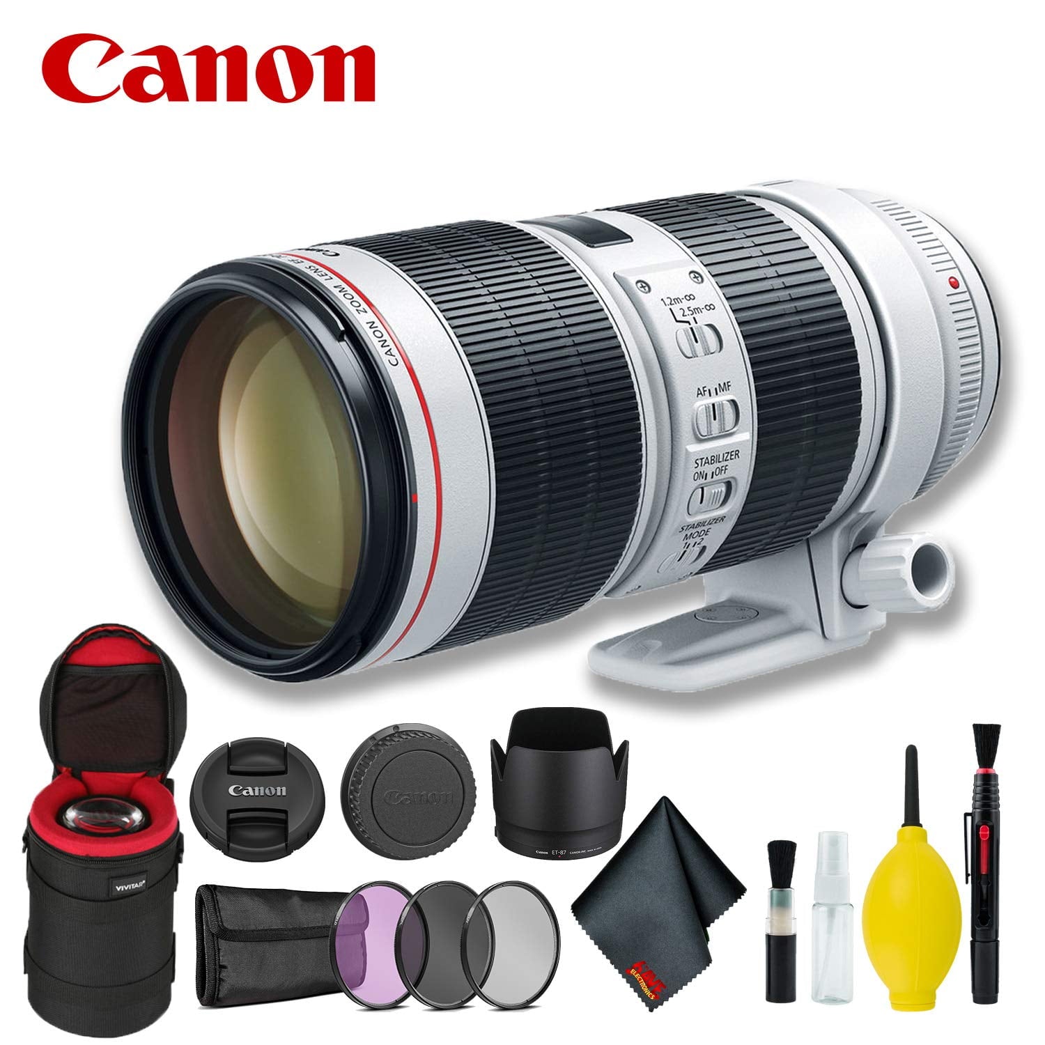 Canon EF 70-200mm f/2.8L is III USM Lens International Model w/Filter Kit + Lens Case Bundle