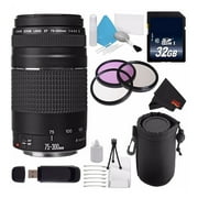 Canon EF 75-300mm f/4-5.6 III Telephoto Zoom Lens 6473A003 + 58mm 3 Piece Filter Kit + SD Card + 32GB SDHC Memory Card Bundle