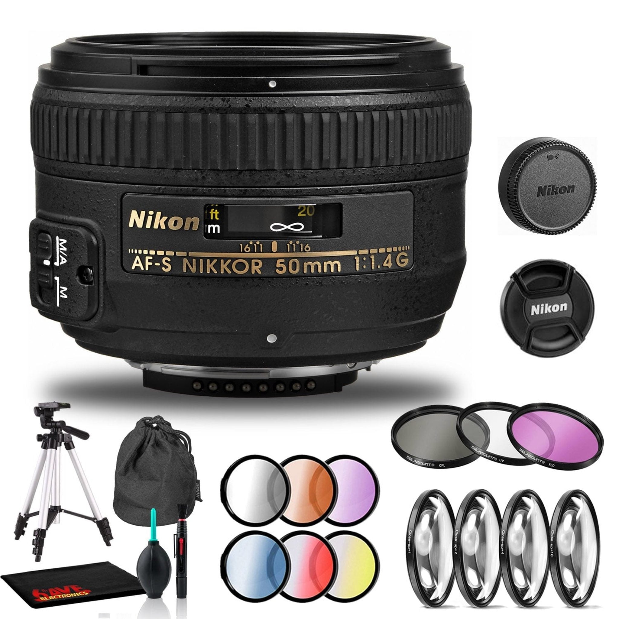 Nikon AF-S NIKKOR 50mm f/1.4G Lens Includes Filter Kits and Tripod Intl Model