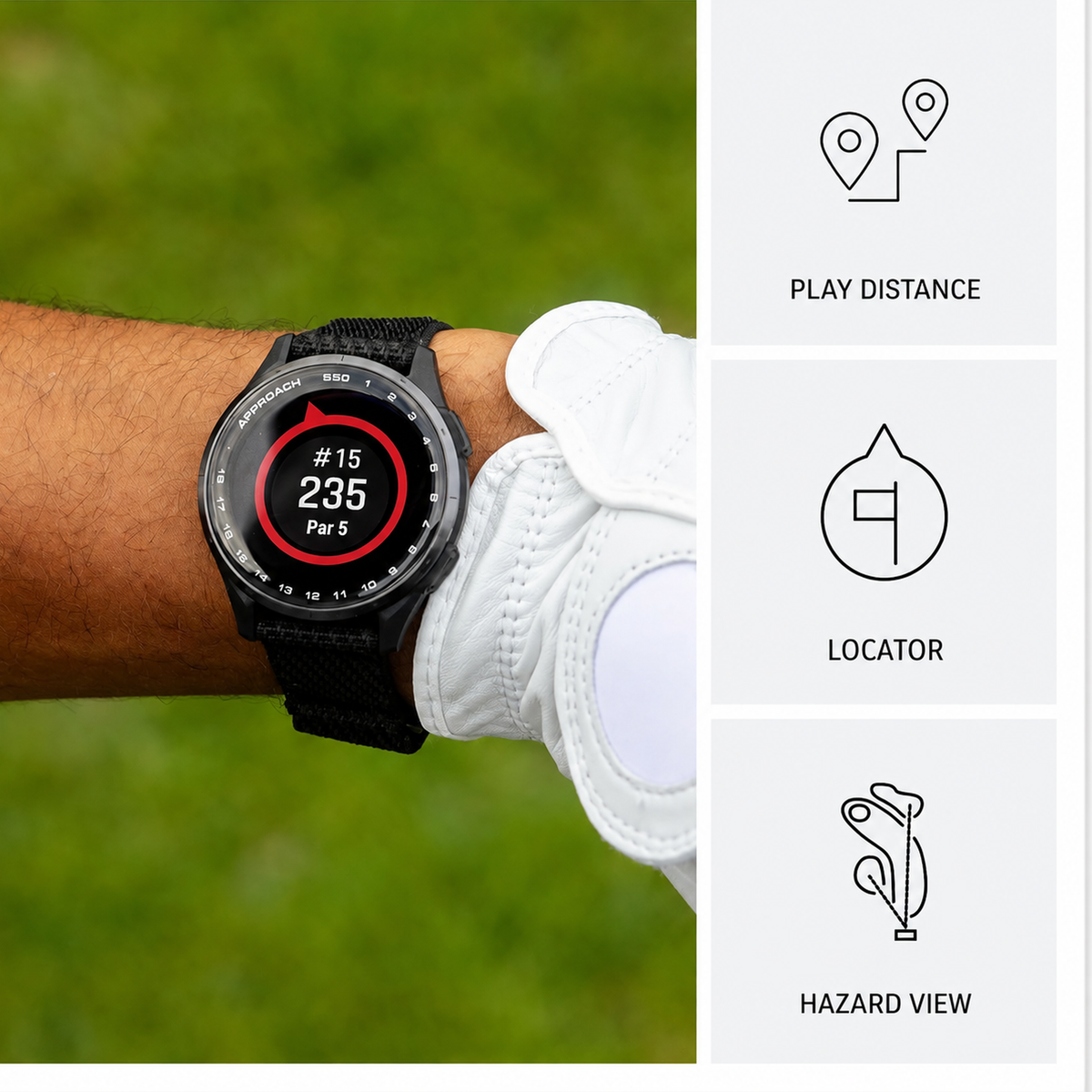 Garmin Approach® S50, Advanced Golf GPS Smartwatch, AMOLED Display, On-Course Features, Wrist-Based Heart Rate, Slate Aluminum Bezel with Black ComfortFit Nylon Band