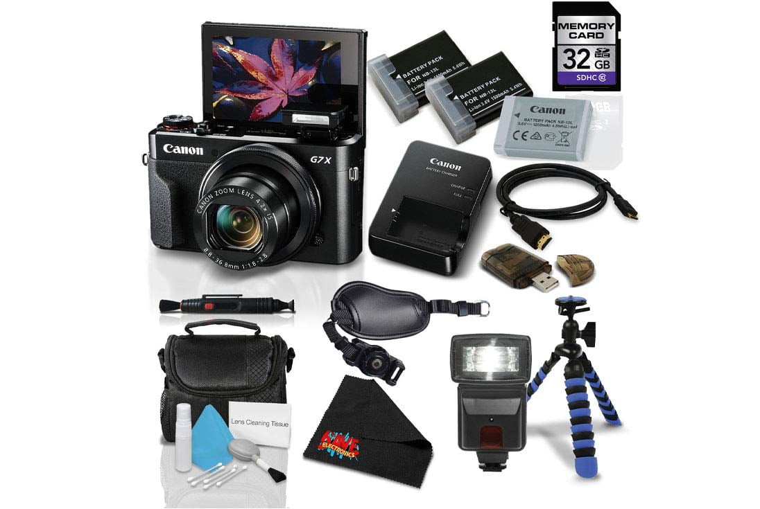 Canon PowerShot G7 X Mark II Digital Camera 1066C001 (International Model) Bundle with 32GB Memory Card + Flexible Tripod