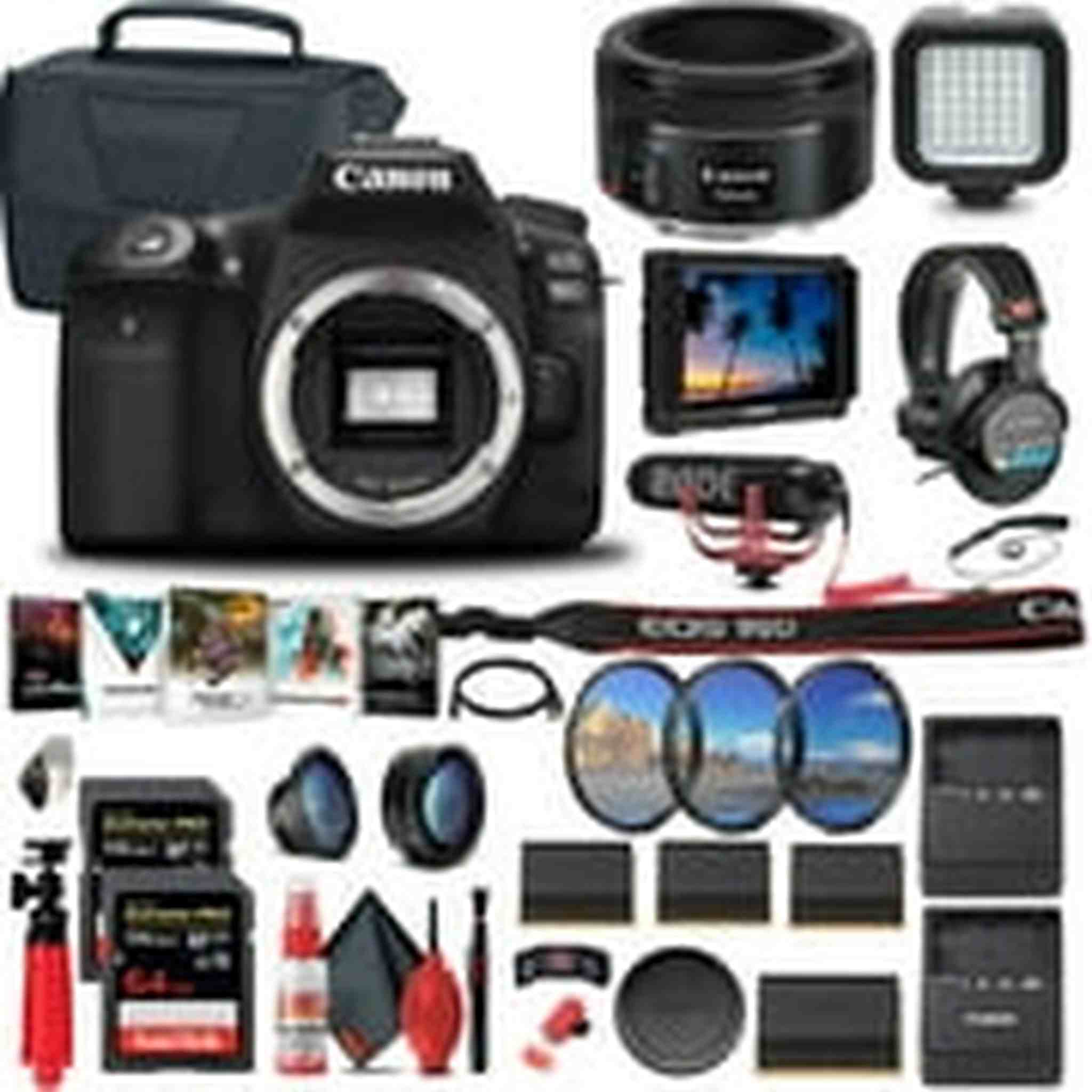 Canon EOS 90D DSLR Camera (Body Only) (3616C002) + 4K Monitor + EF 50mm + More