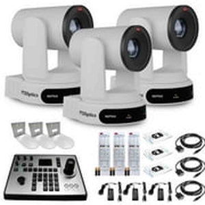 3 x PTZOptics Move 4K PTZ Camera with 30x Zoom White PT30X-4K-WH-G3 + PT-JOY-G4 Controller + 3 x Wall Mount PTZOptics
