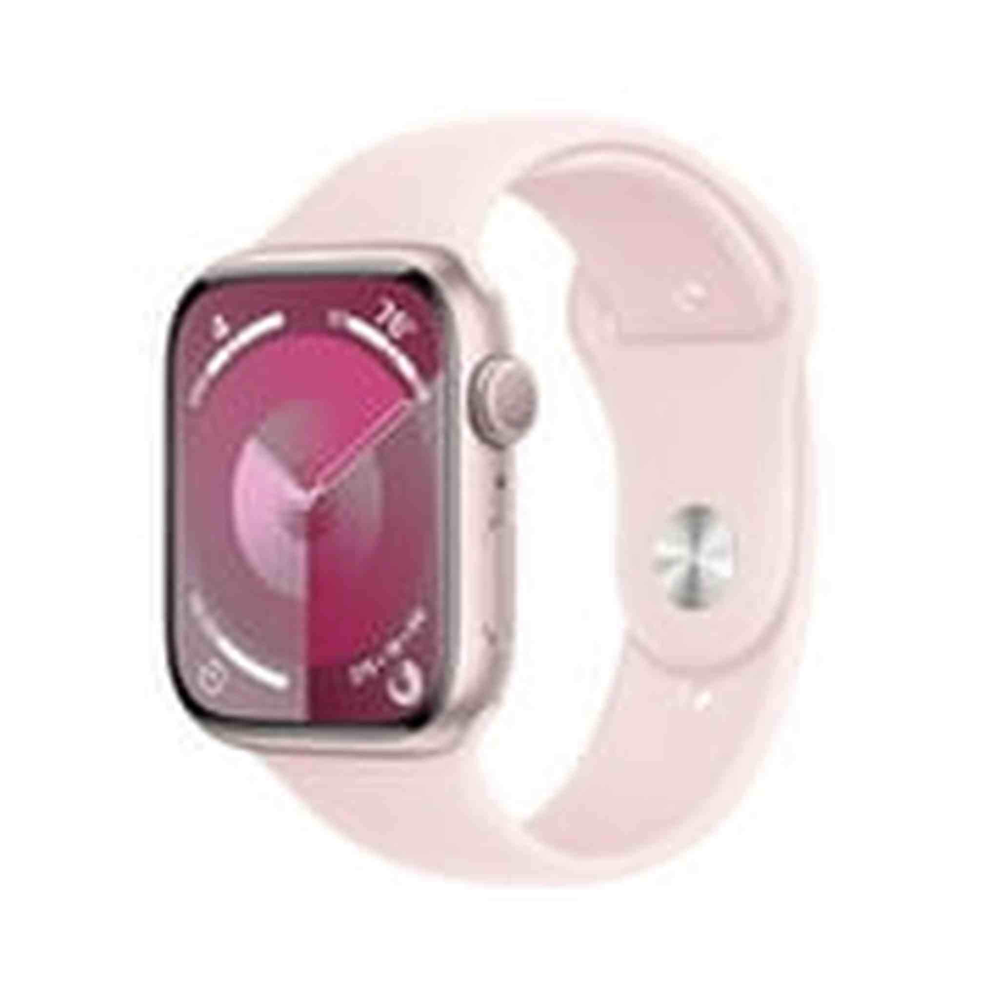 Apple Watch Series 9 GPS 45mm Smartwatch with Pink Aluminum Case with Light Pink Sport Band M/L. Fitness Tracker, ECG Apps, Always-On Retina Display, Water Resistant - Reconditioned Apple