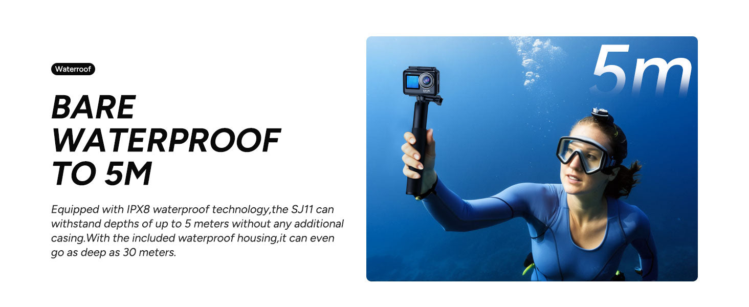 SJCAM SJ11 Active 4K 30FPS 5M Body Waterproof Action Camera 6-Axis Gyro Stabilization 2.33″ Touch Screen 2.4G & 5GHz Dual WiFi Supports Live Streaming