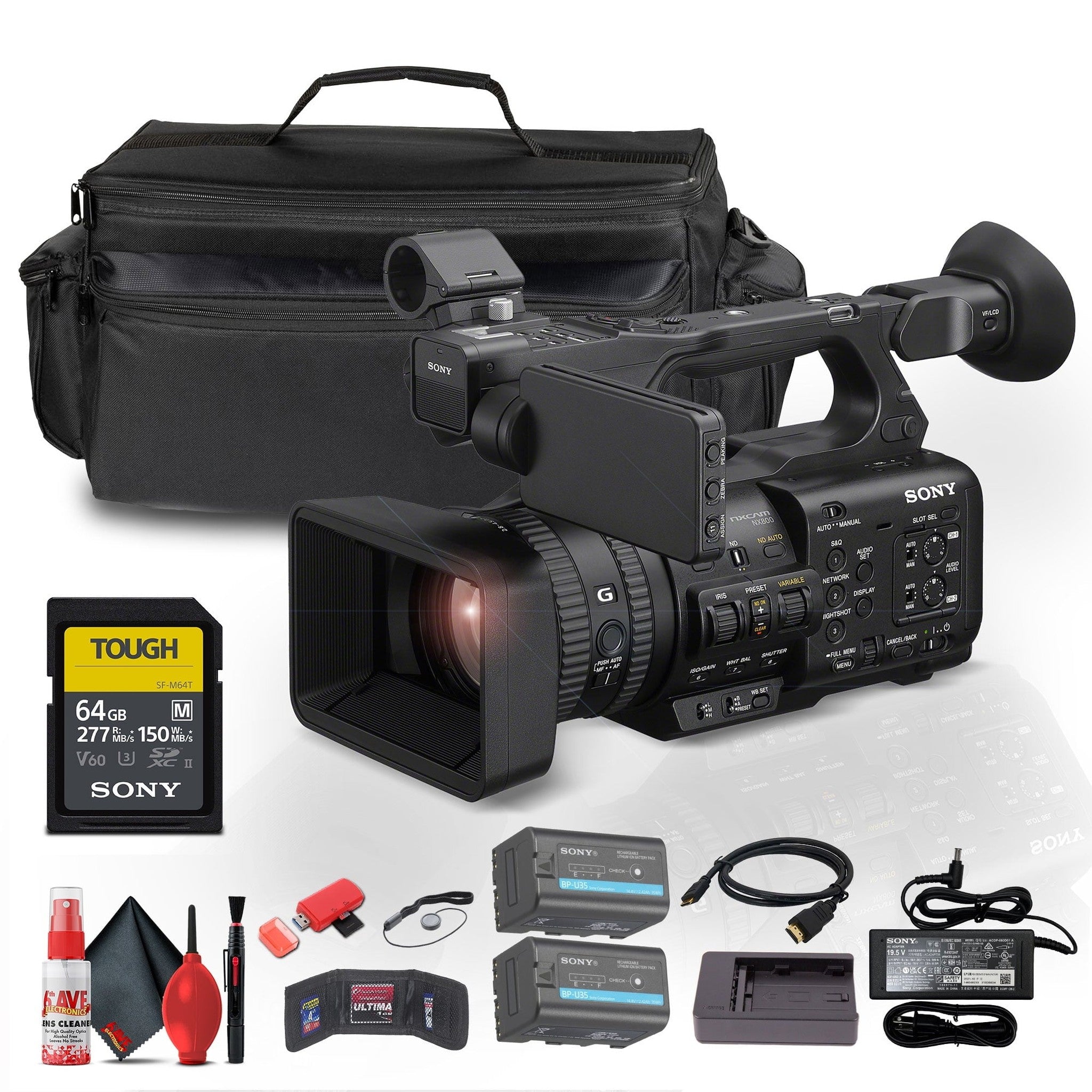 Sony HXR-NX800 NXCAM Camcorder + BP-U35 Battery + 64GB Card + Case + More Sony