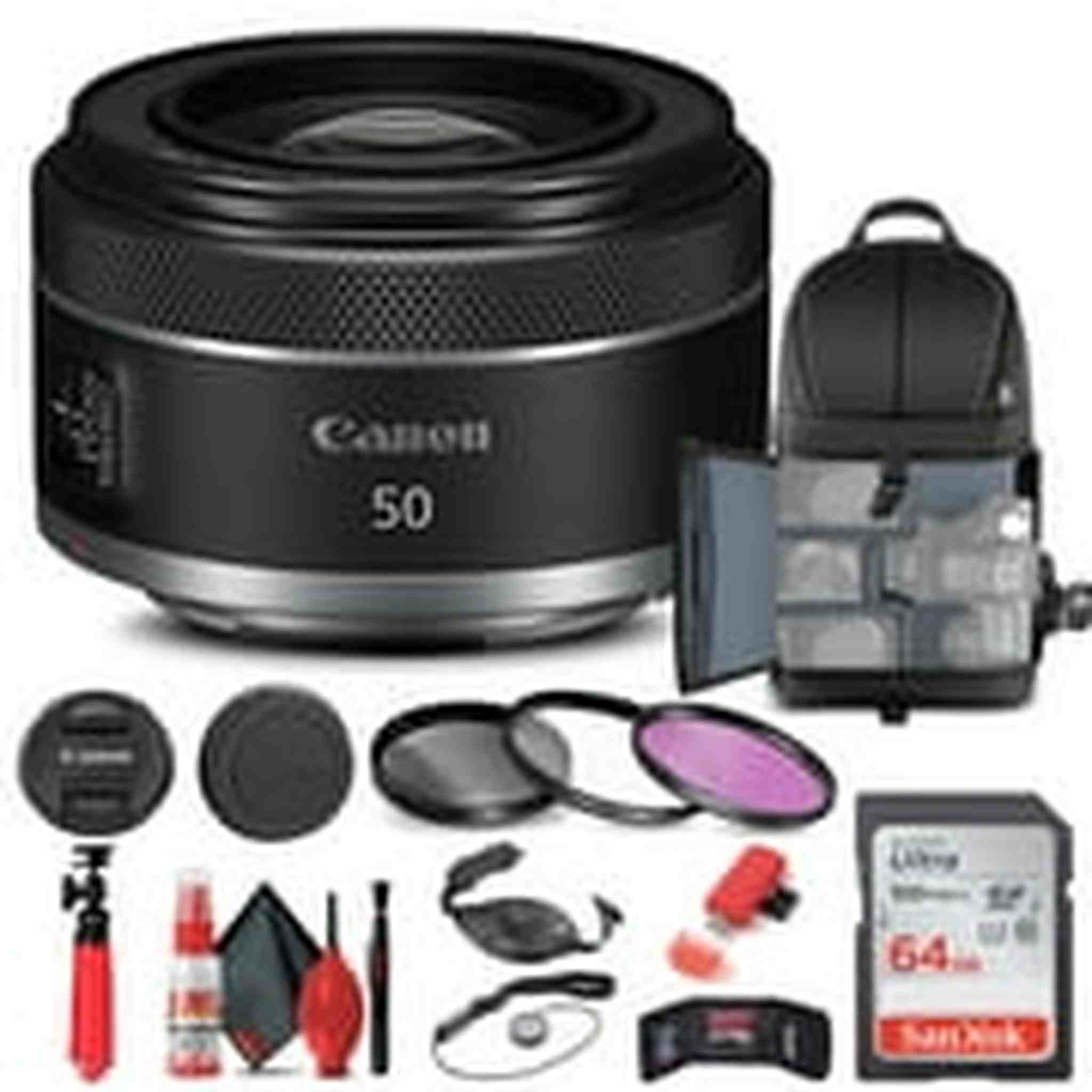 Canon RF 50mm f/1.8 STM Lens 4515C002 + Filter + BackPack + 64GB Card + More