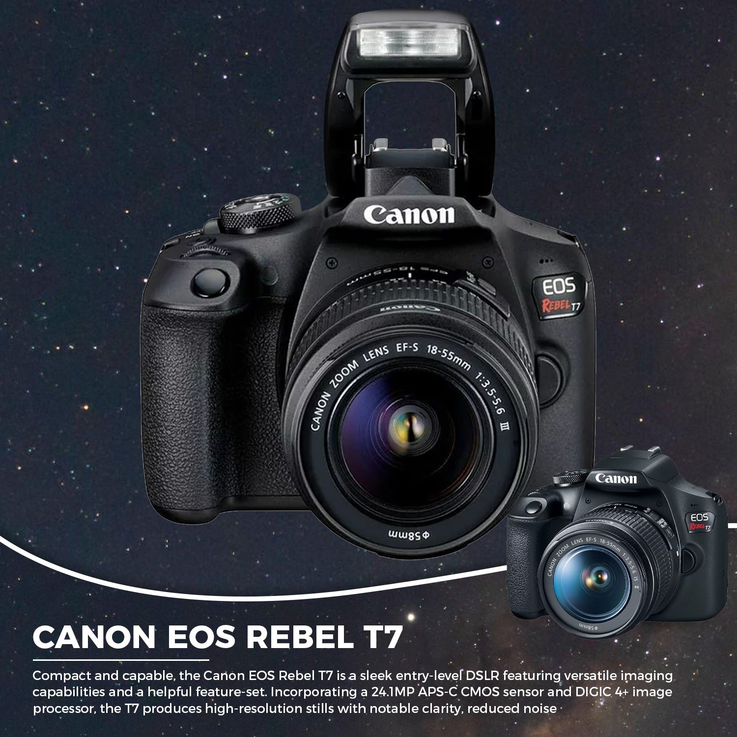 Canon EOS Rebel T7 DSLR Camera with 18-55mm Lens Starter Bundle  + Includes: EOS Bag +  Sandisk Ultra 64GB Card + Clean and Care Kit + More