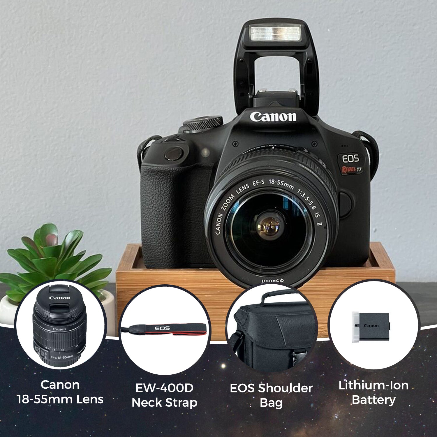 Canon EOS Rebel T7 DSLR Camera with 18-55mm Lens Starter Bundle  + Includes: EOS Bag +  Sandisk Ultra 64GB Card + Clean and Care Kit + More