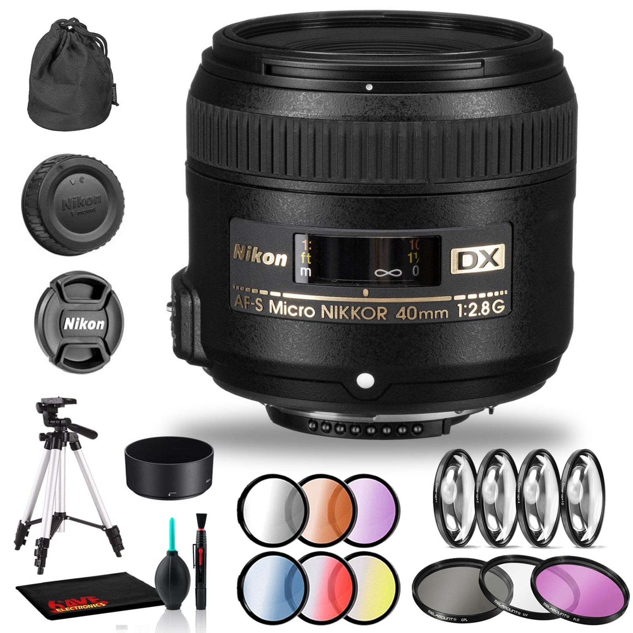 Nikon AF-S DX Micro NIKKOR 40mm f/2.8G Lens Includes Filter Kits and Tripod Intl Model Bundle Nikon