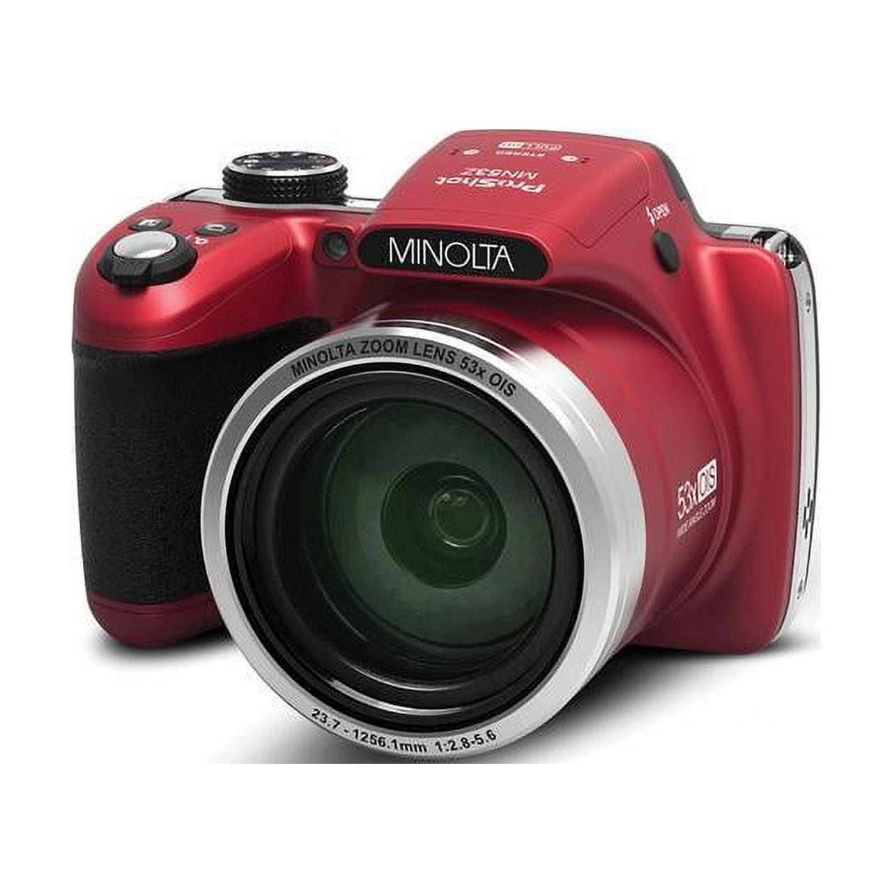 Minolta Pro Shot 16 Mega Pixel HD Digital Camera with 53x Optical Zoom, Full 1080p HD Video & 16GB SD Card, MN53Z, Red